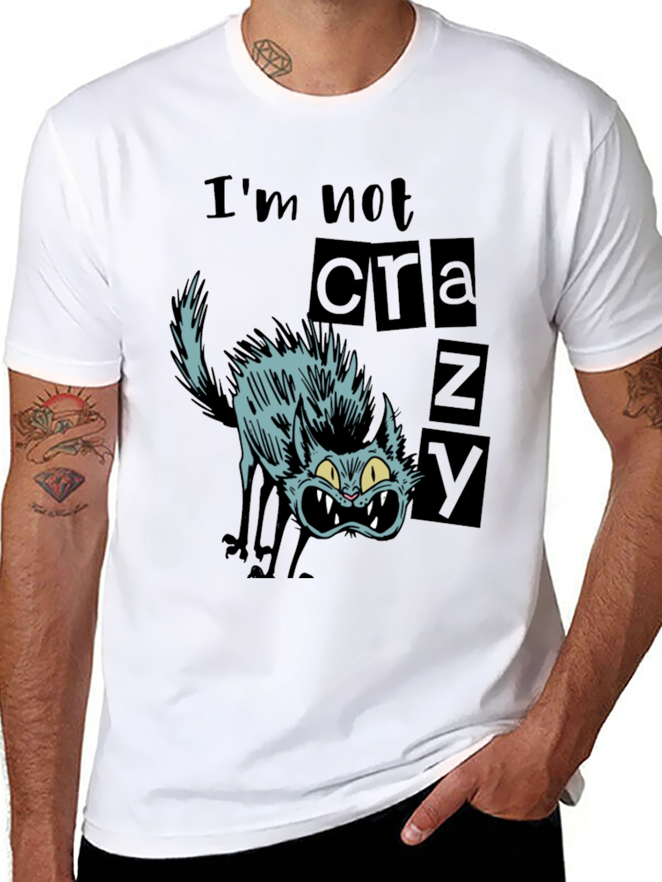 Crazy Cat Graphic Tee - Mens Black T-Shirt