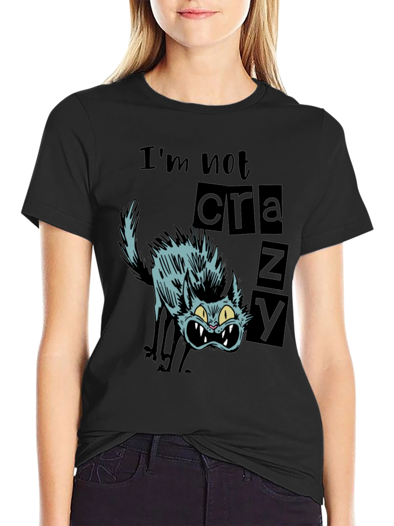 Crazy Cat Graphic Tee - Mens Black T-Shirt