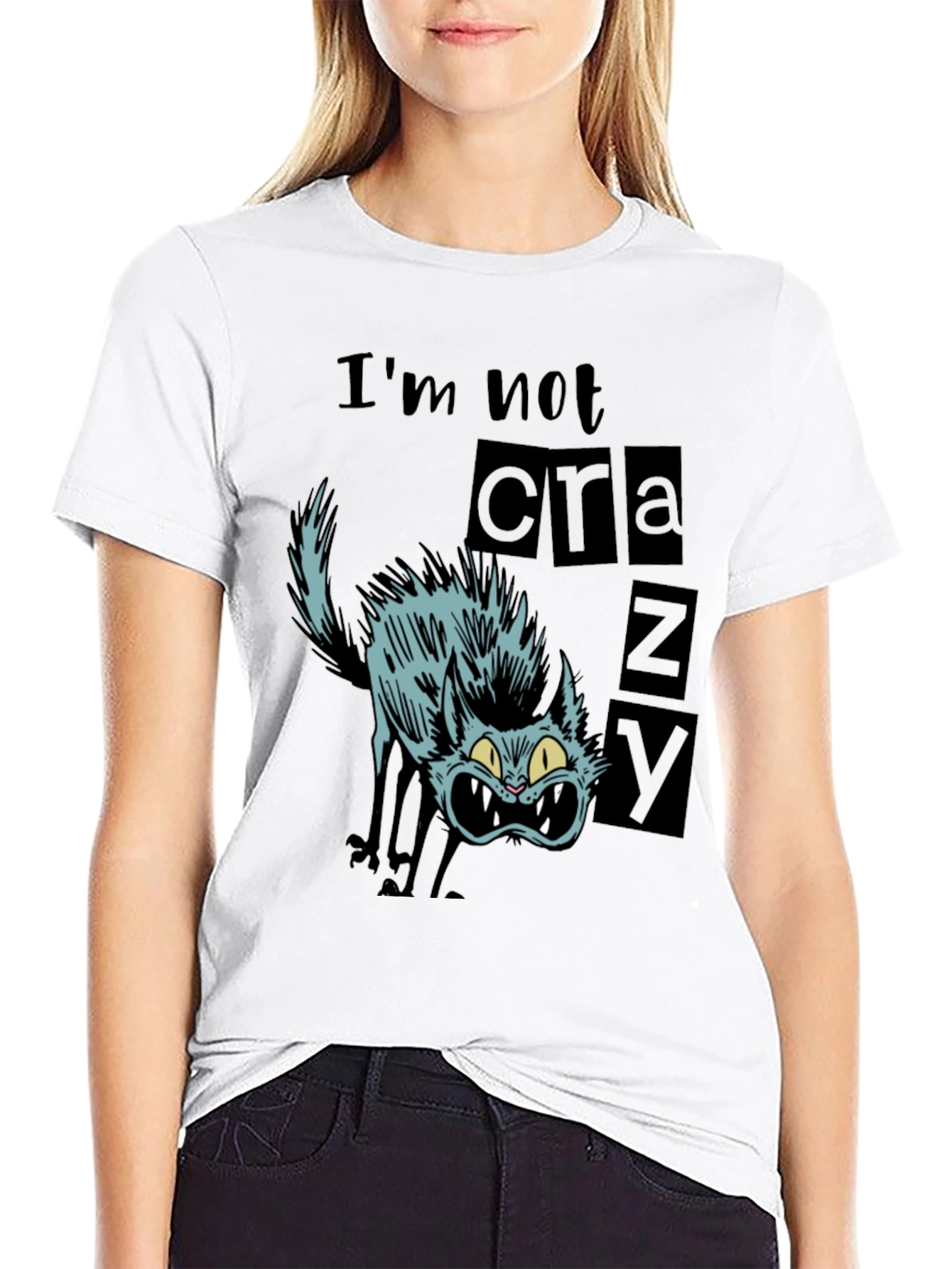 Crazy Cat Graphic Tee - Mens Black T-Shirt