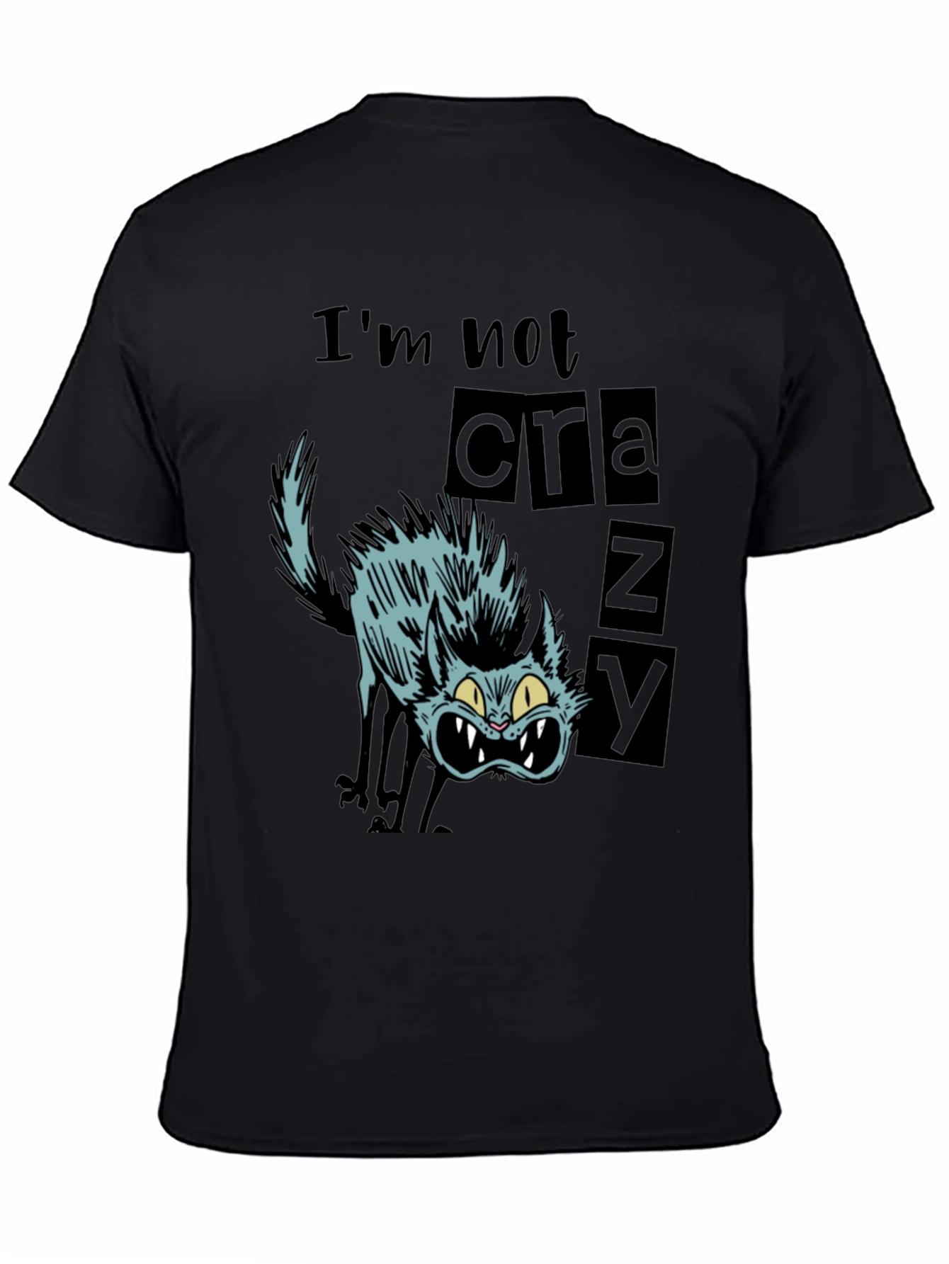 Crazy Cat Graphic Tee - Mens Black T-Shirt