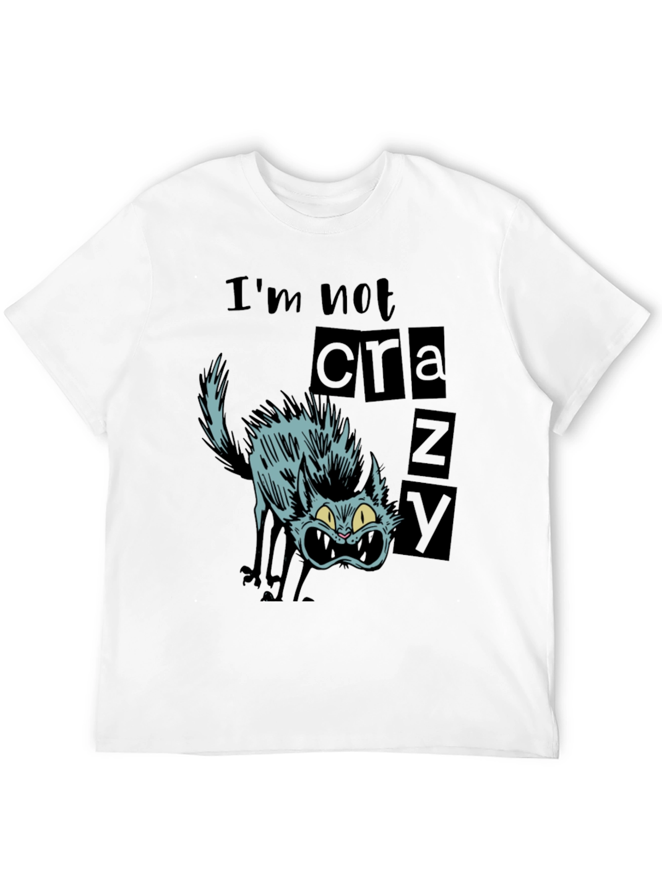 Crazy Cat Graphic Tee - Mens Black T-Shirt