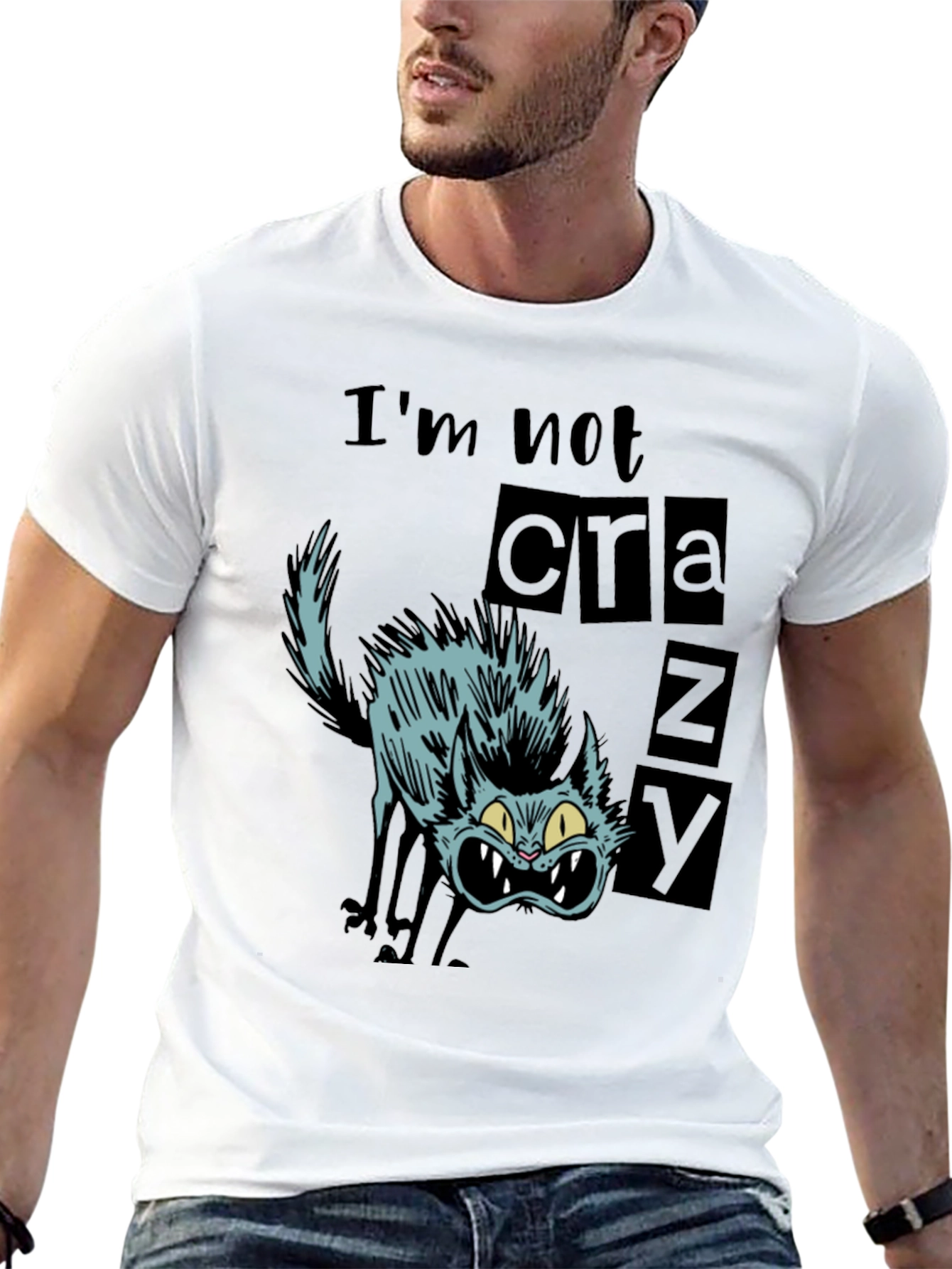Crazy Cat Graphic Tee - Mens Black T-Shirt