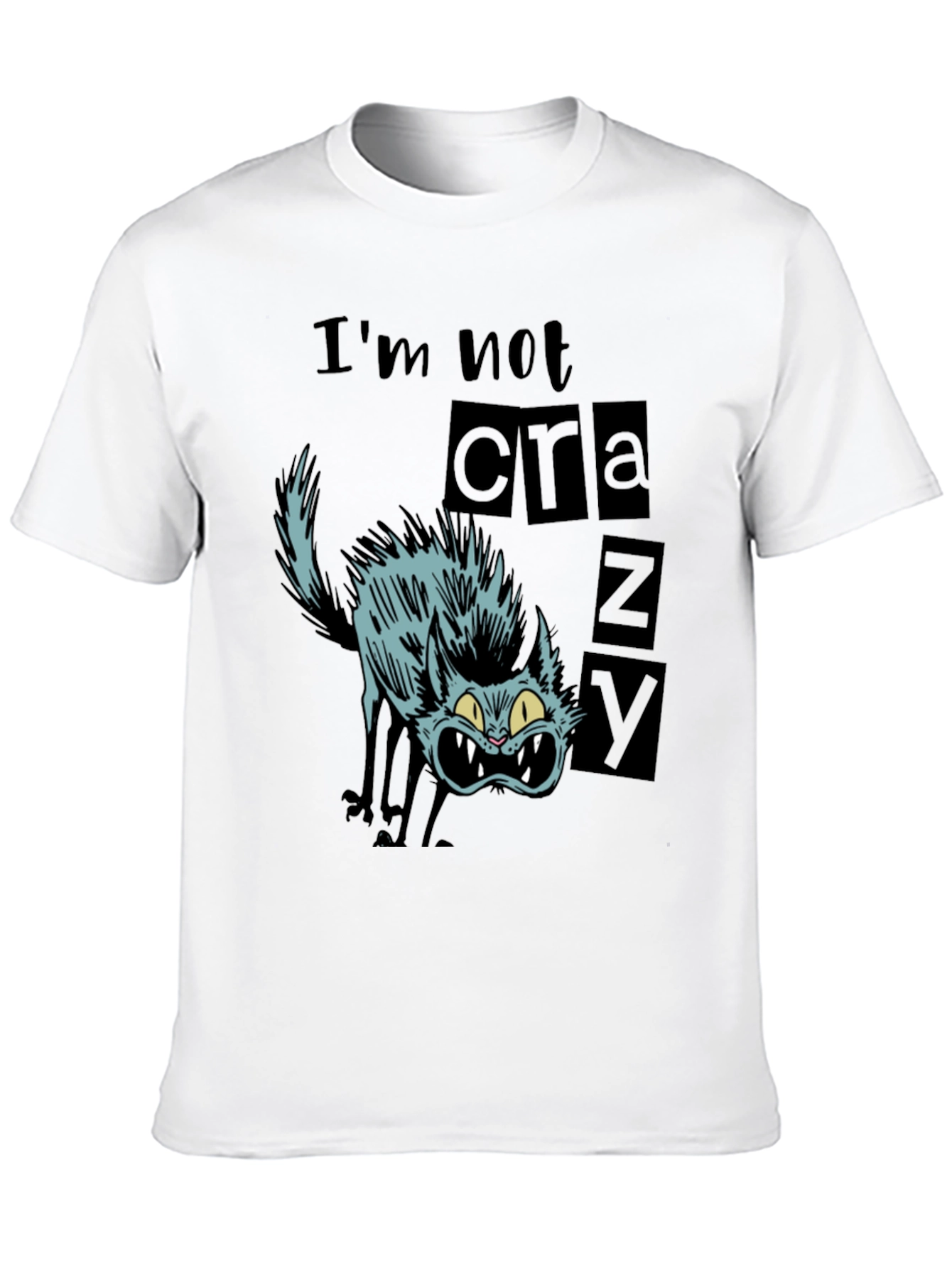 Crazy Cat Graphic Tee - Mens Black T-Shirt