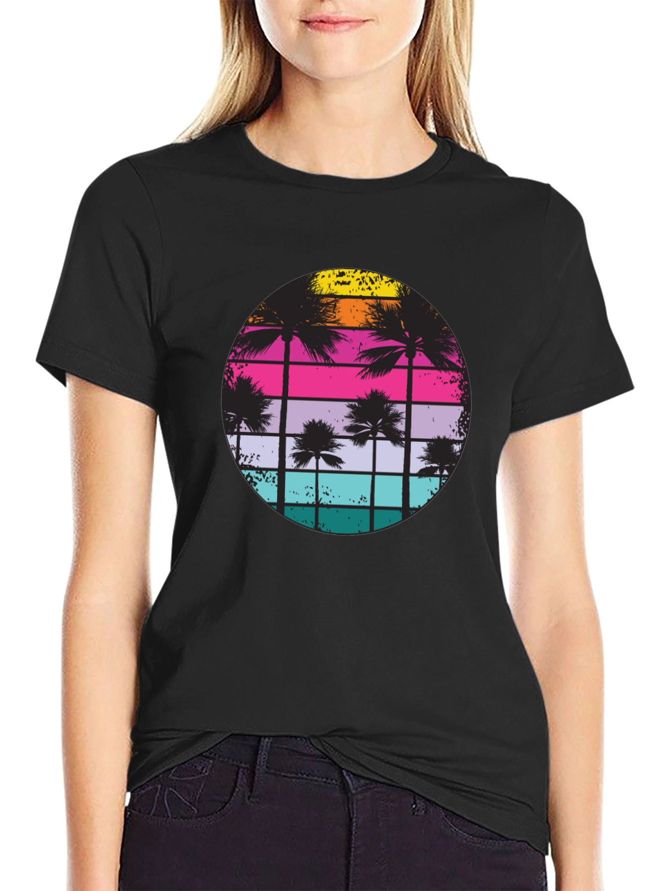 Retro Sunset Palm Tree Graphic T-Shirt
