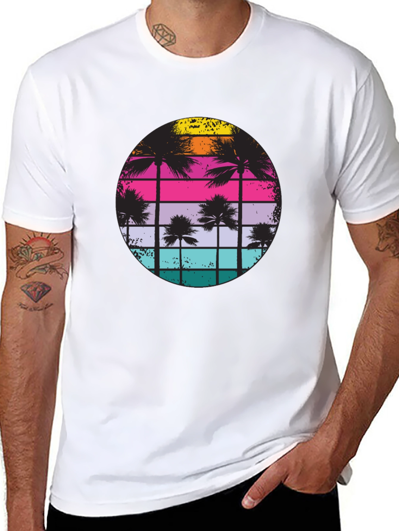 Retro Sunset Palm Tree Graphic T-Shirt