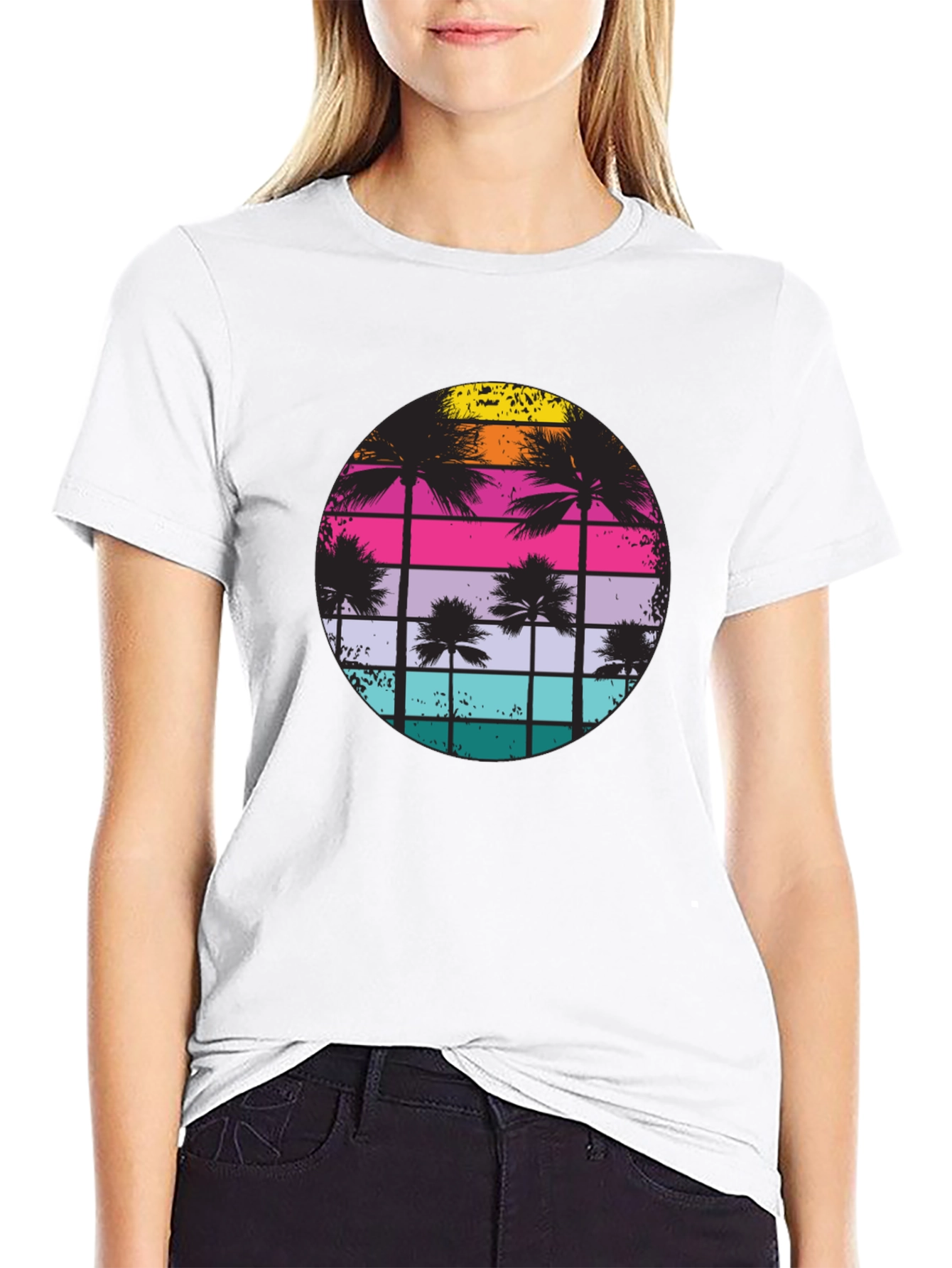 Retro Sunset Palm Tree Graphic T-Shirt