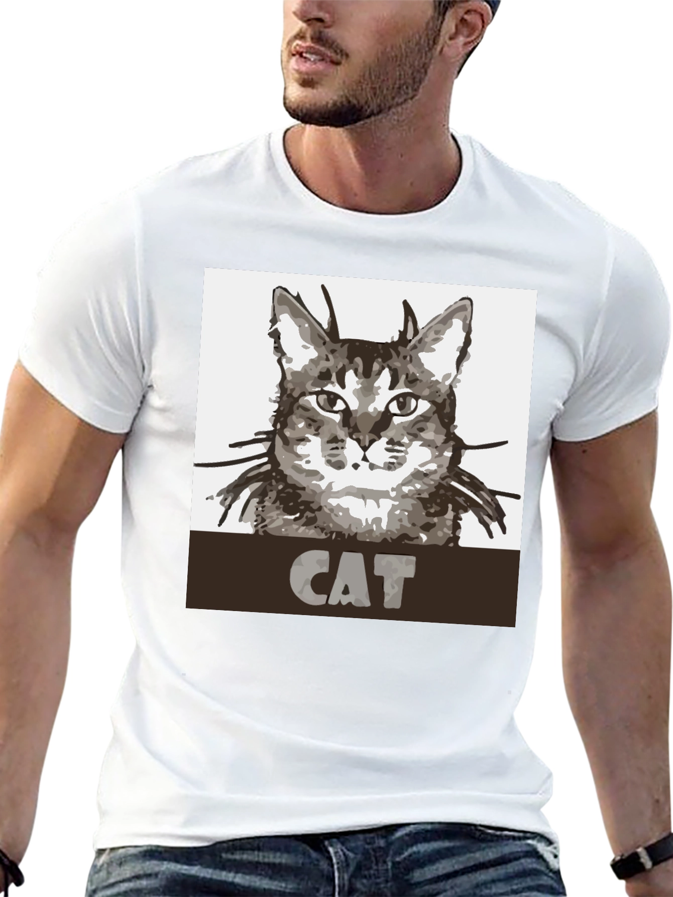 Cat Graphic Print Black T-Shirt