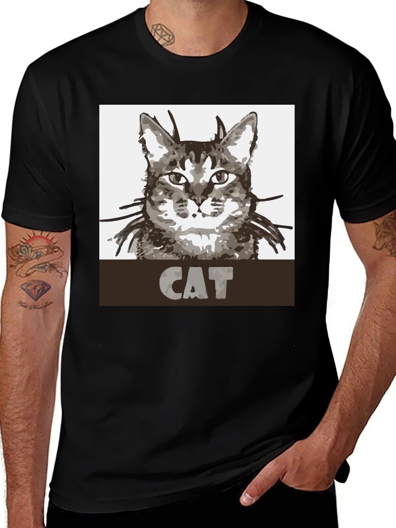 Cat Graphic Print Black T-Shirt