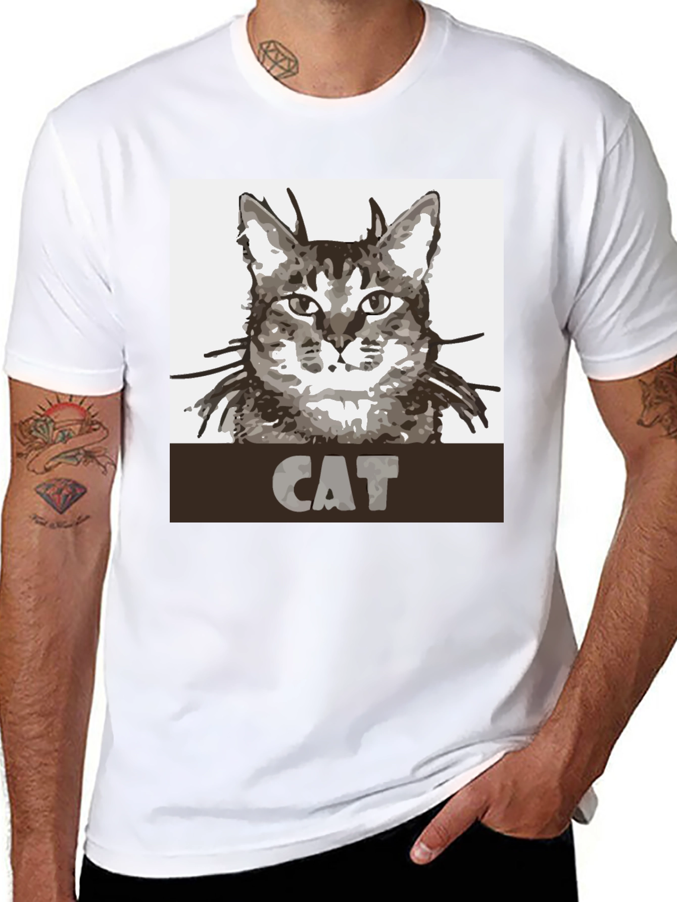 Cat Graphic Print Black T-Shirt