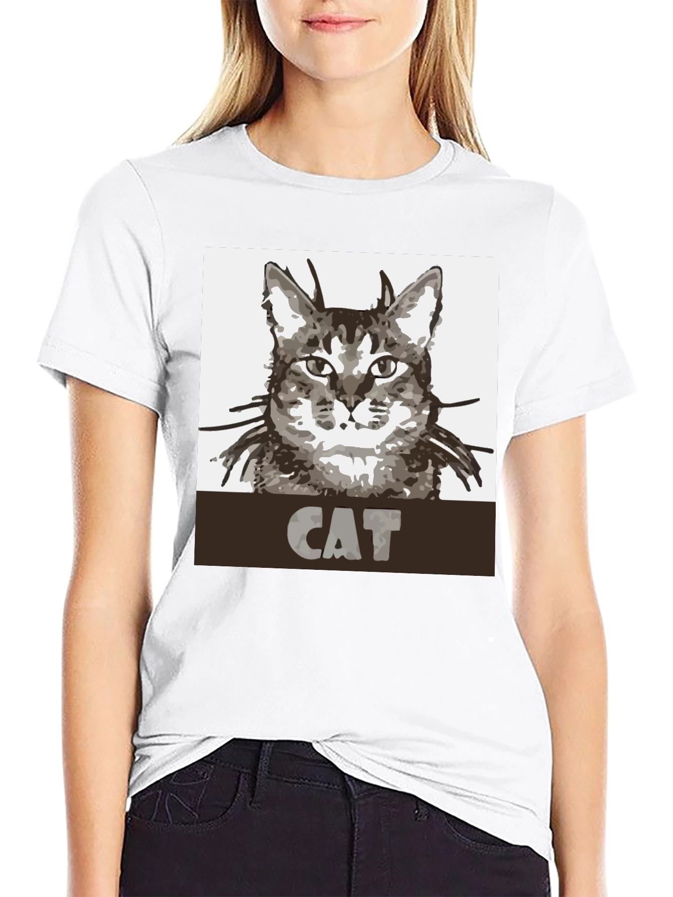 Cat Graphic Print Black T-Shirt