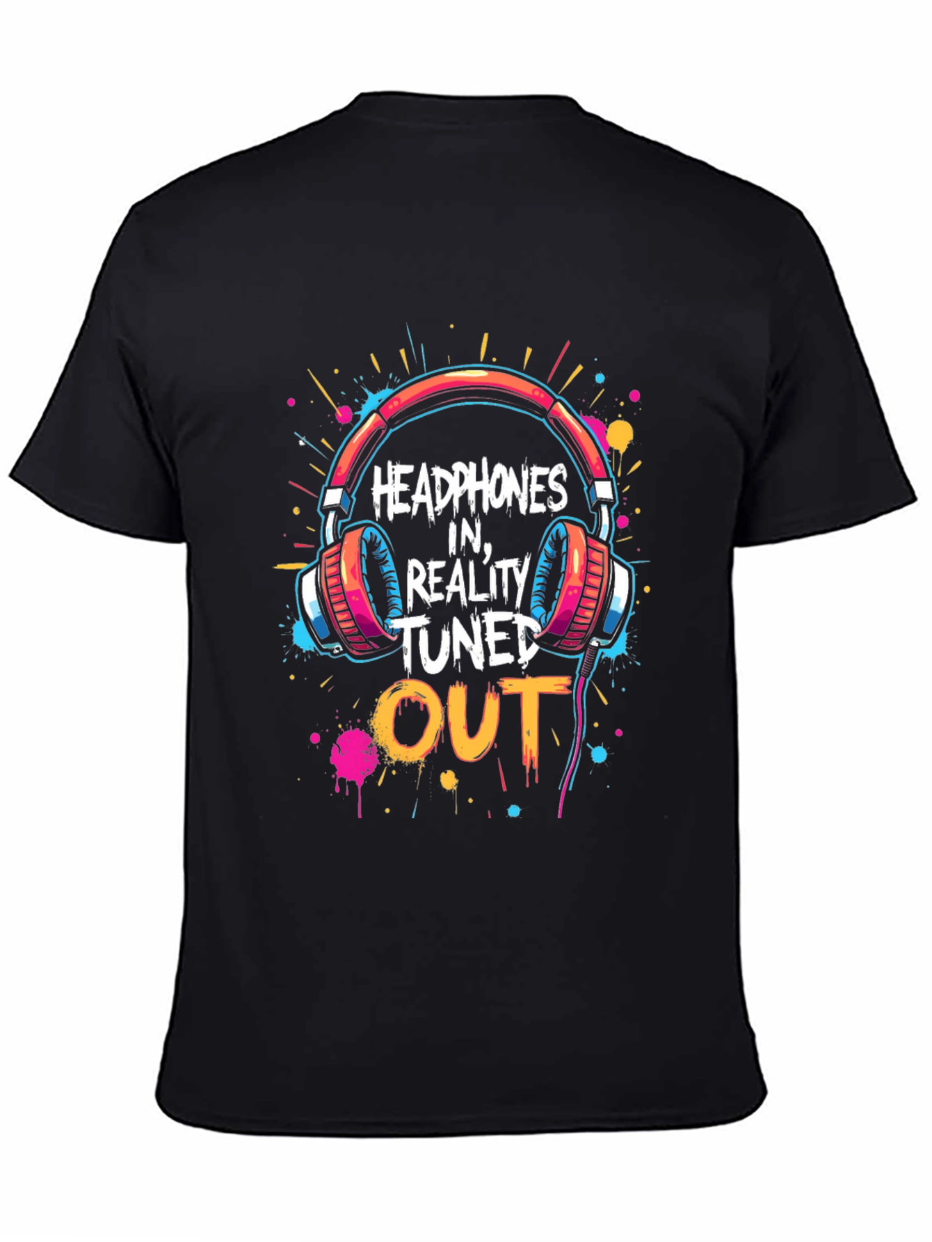 Headphones In Reality Tuned Out Black Graphic Tee
