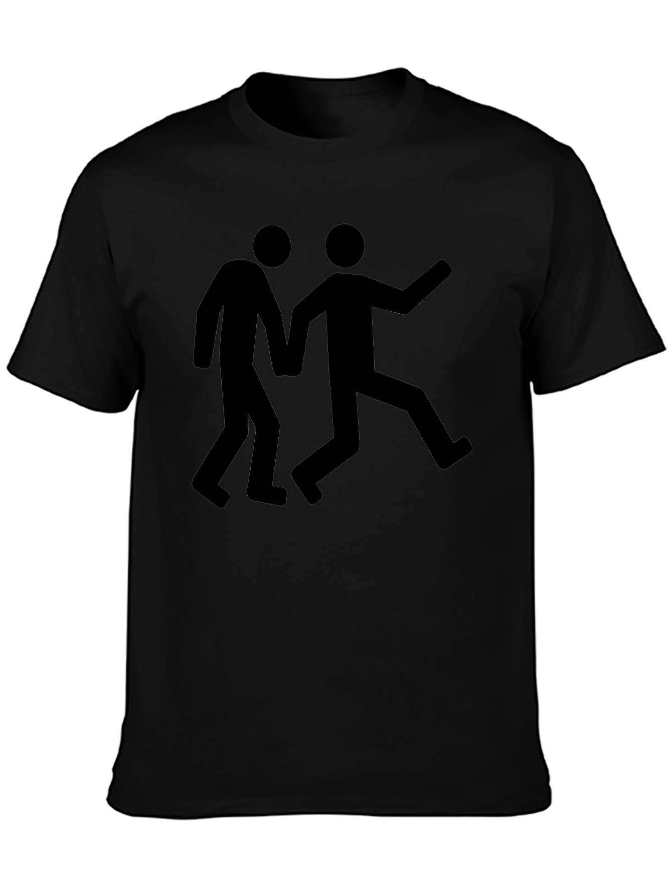 Mens Black Graphic Tee: Stick Figure Escape