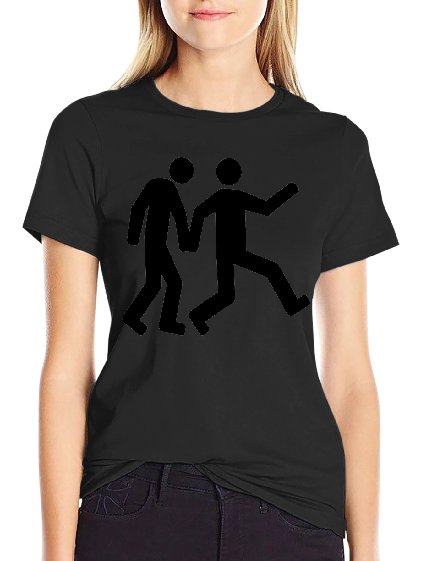 Mens Black Graphic Tee: Stick Figure Escape