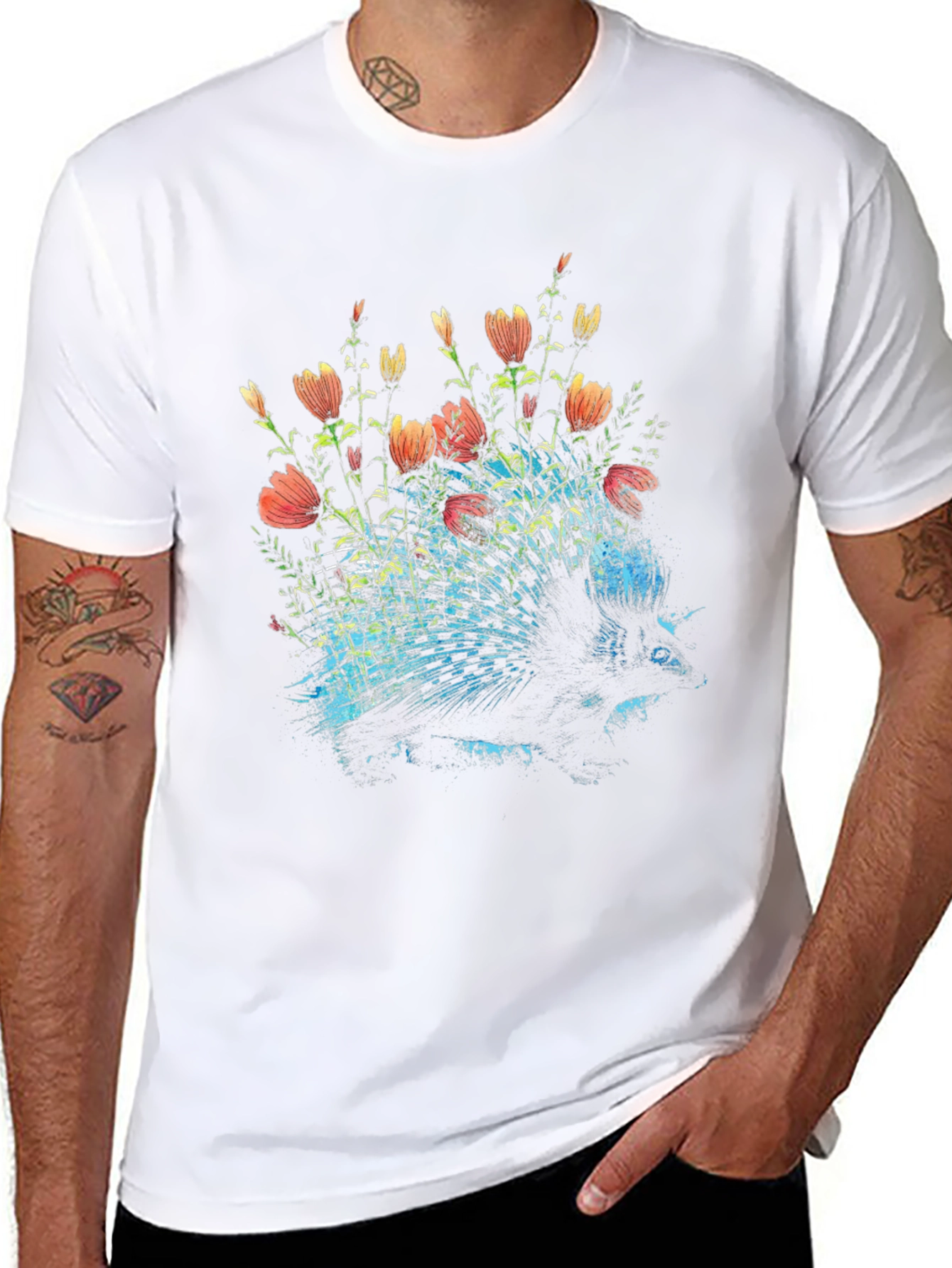 Floral Porcupine Graphic Tee - Black