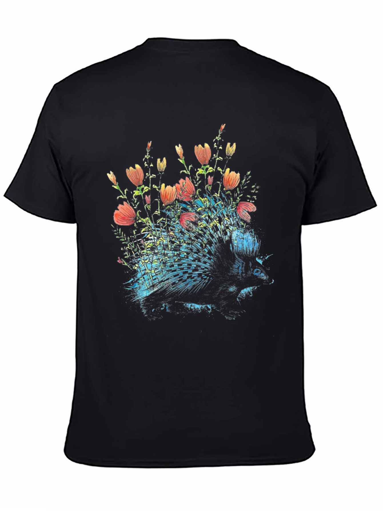 Floral Porcupine Graphic Tee - Black