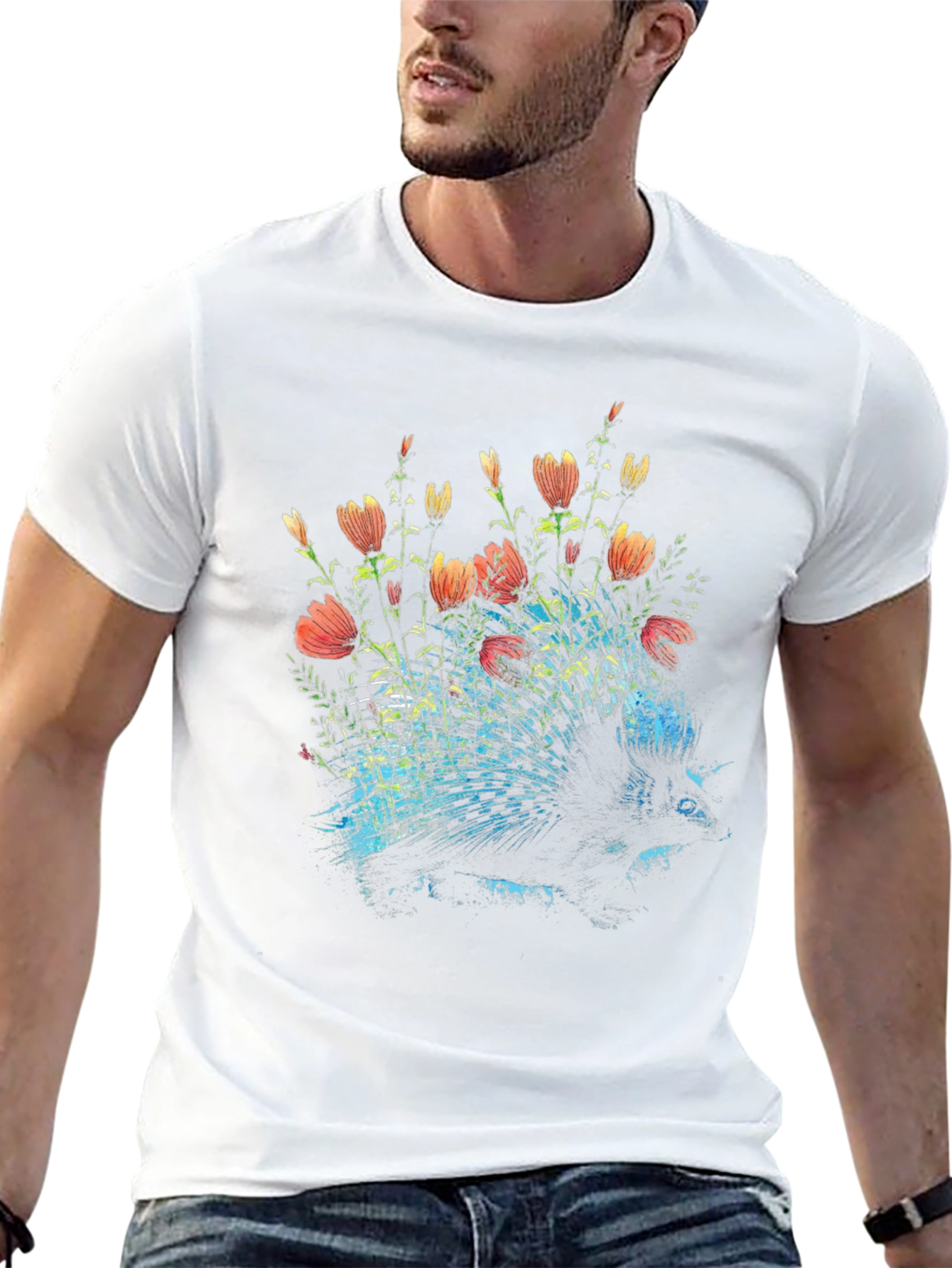 Floral Porcupine Graphic Tee - Black