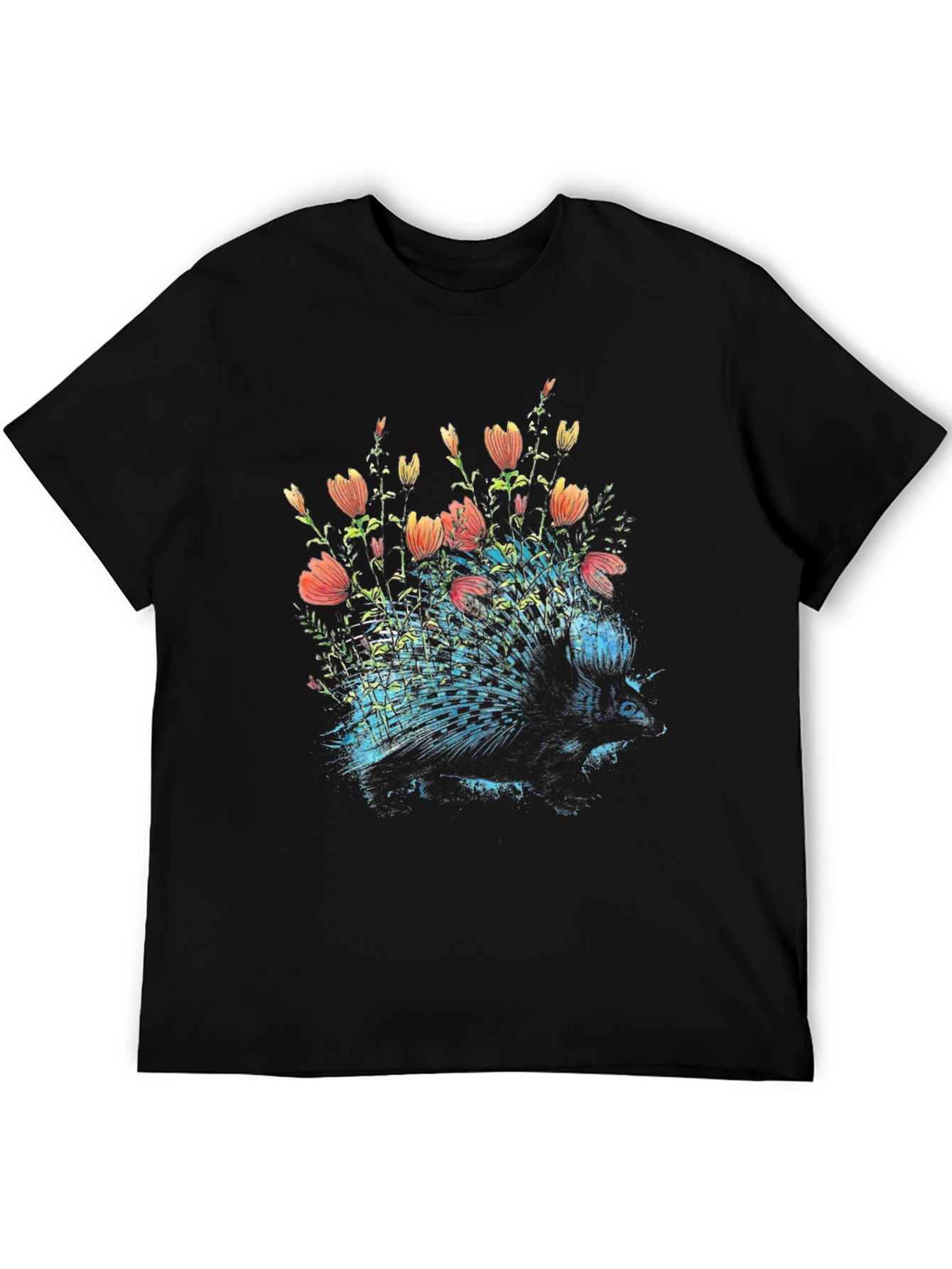 Floral Porcupine Graphic Tee - Black