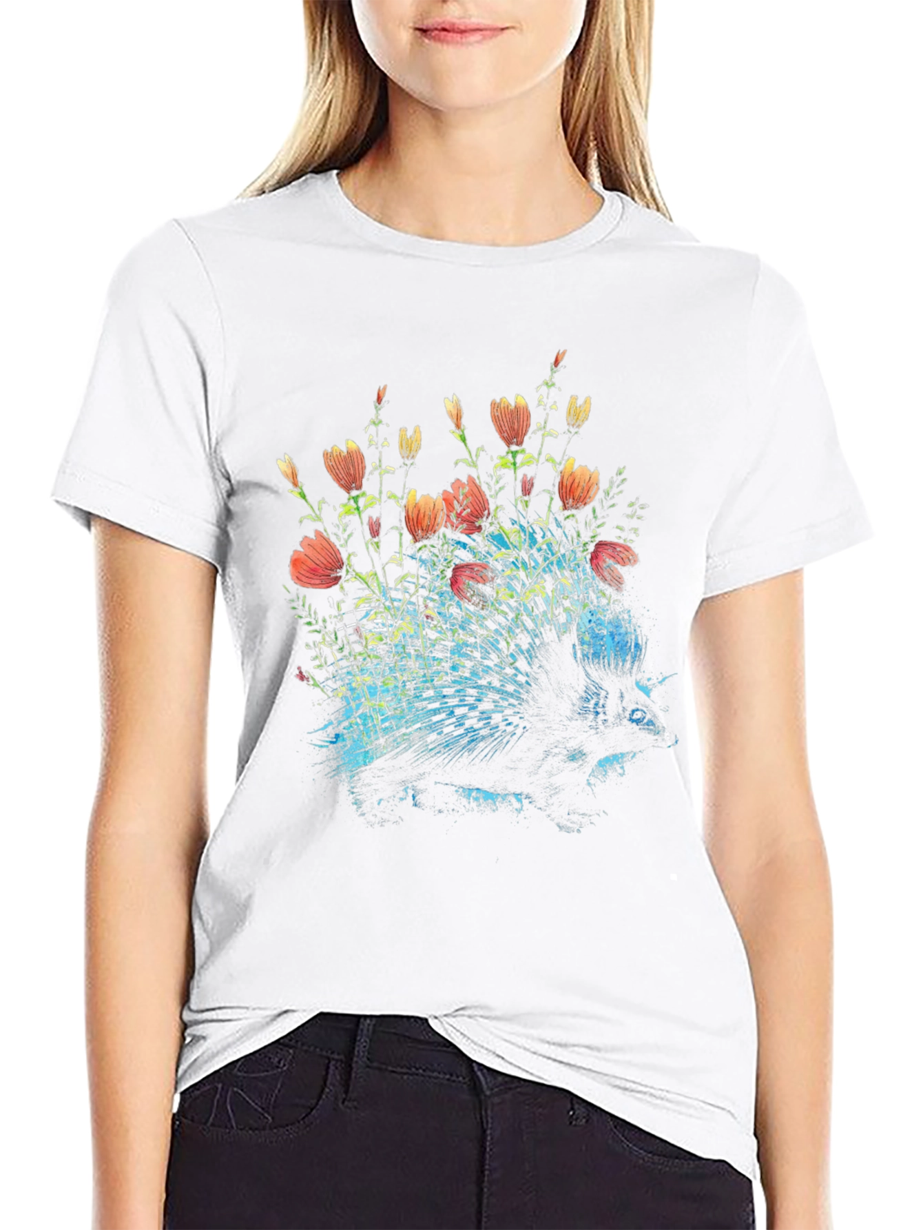 Floral Porcupine Graphic Tee - Black