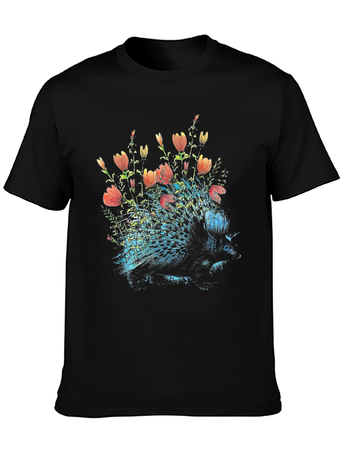 Floral Porcupine Graphic Tee - Black