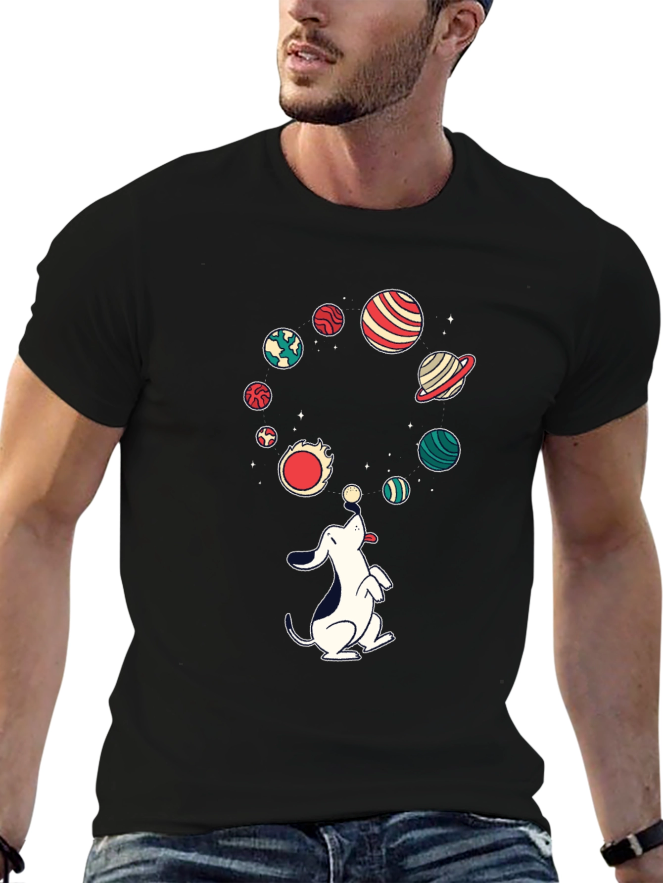 Cosmic Dog T-Shirt - Planet Juggling Pup