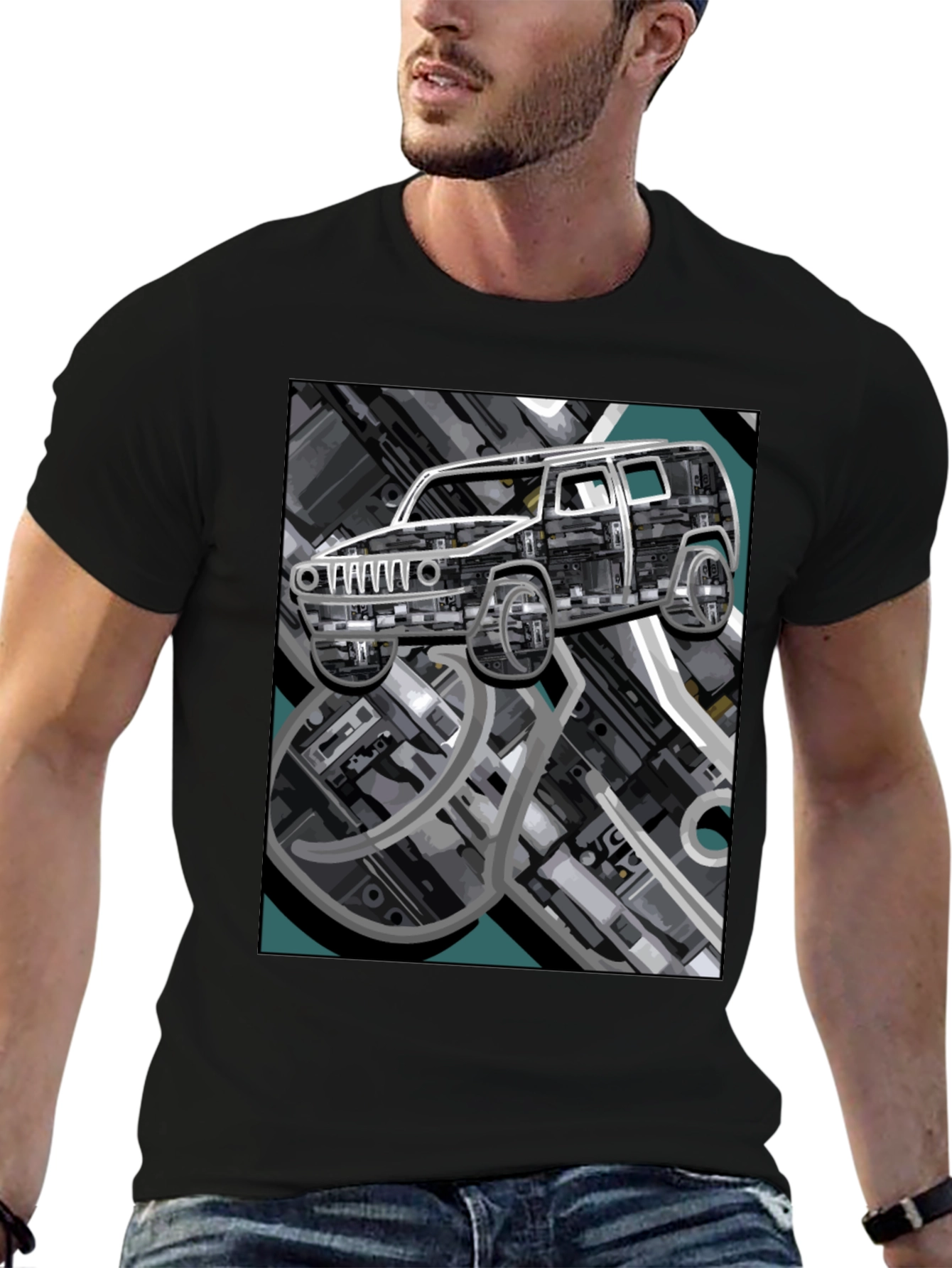 Abstract Car Graphic Black Tee