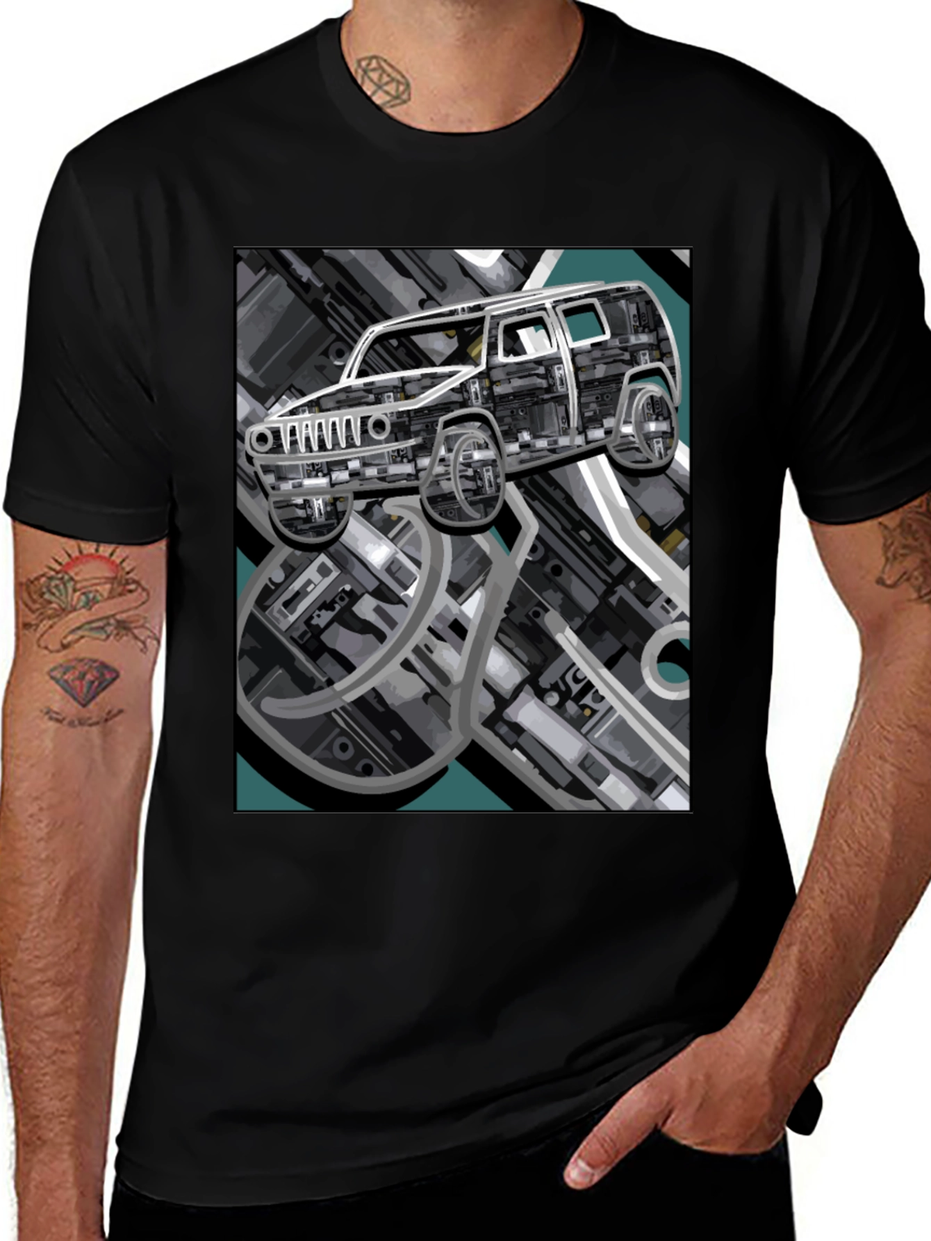 Abstract Car Graphic Black Tee