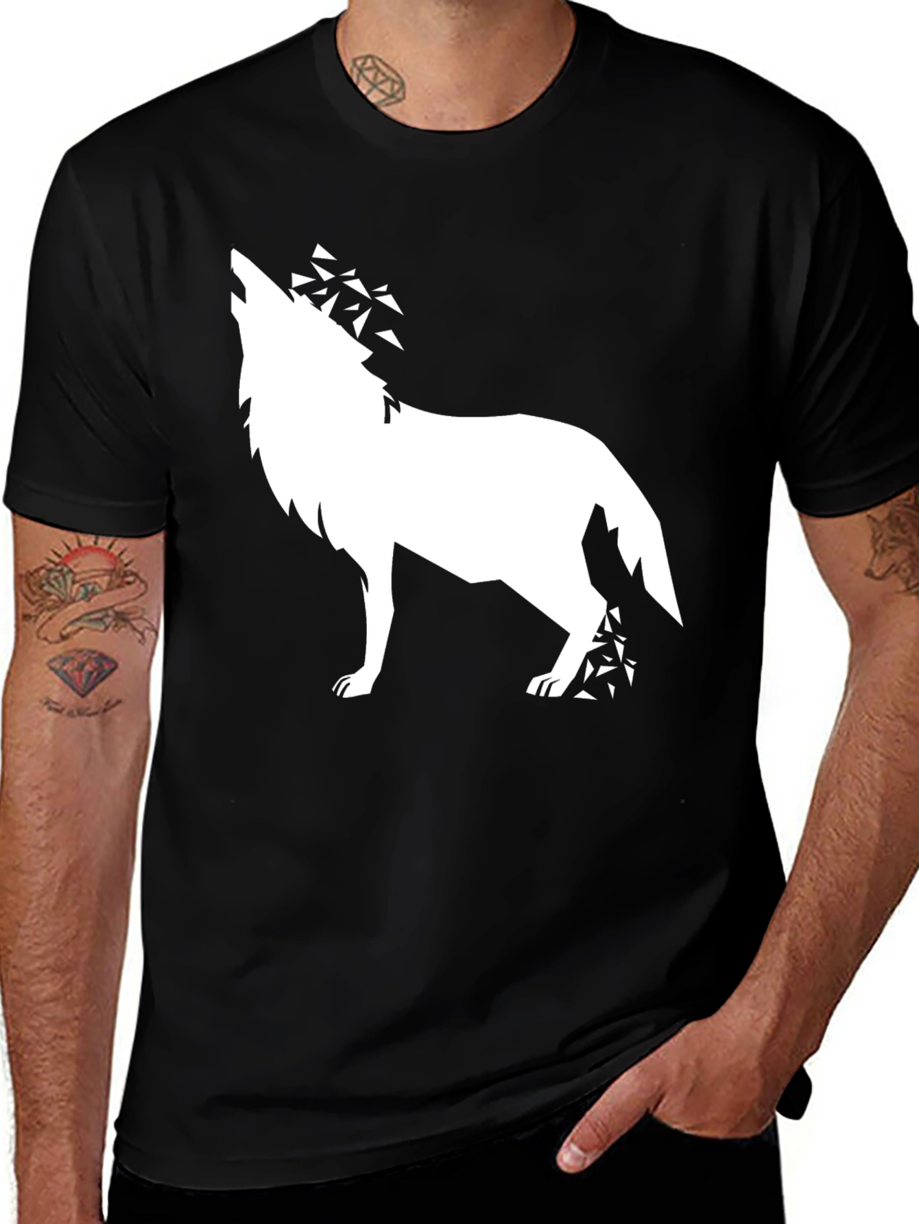 Geometric Wolf Graphic Tee - Black