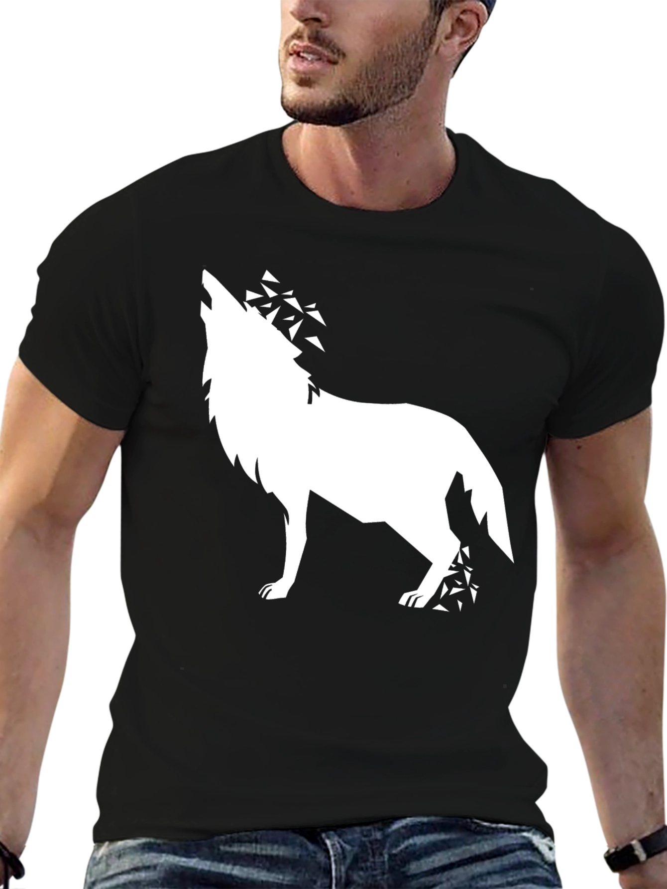 Geometric Wolf Graphic Tee - Black