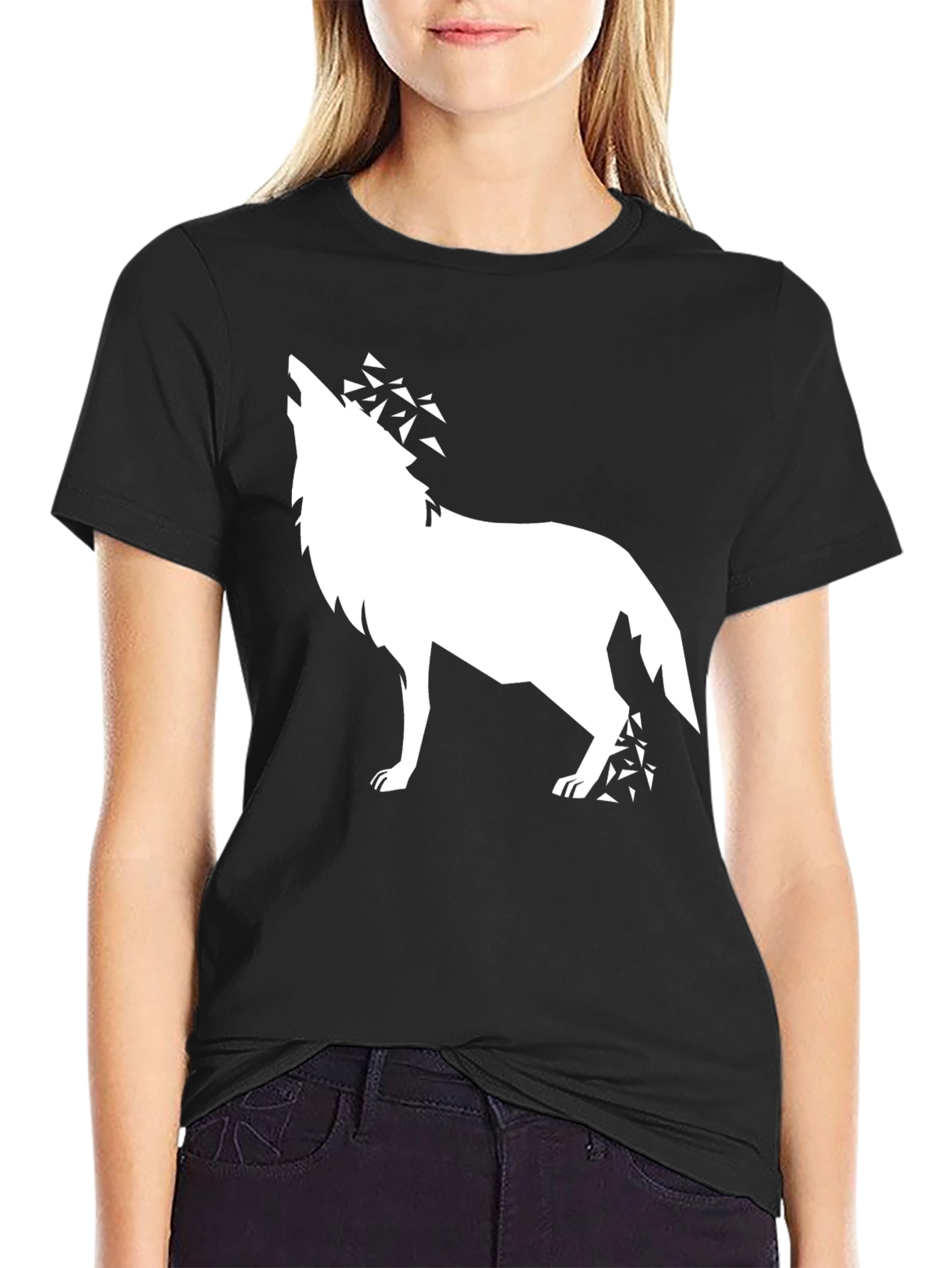 Geometric Wolf Graphic Tee - Black