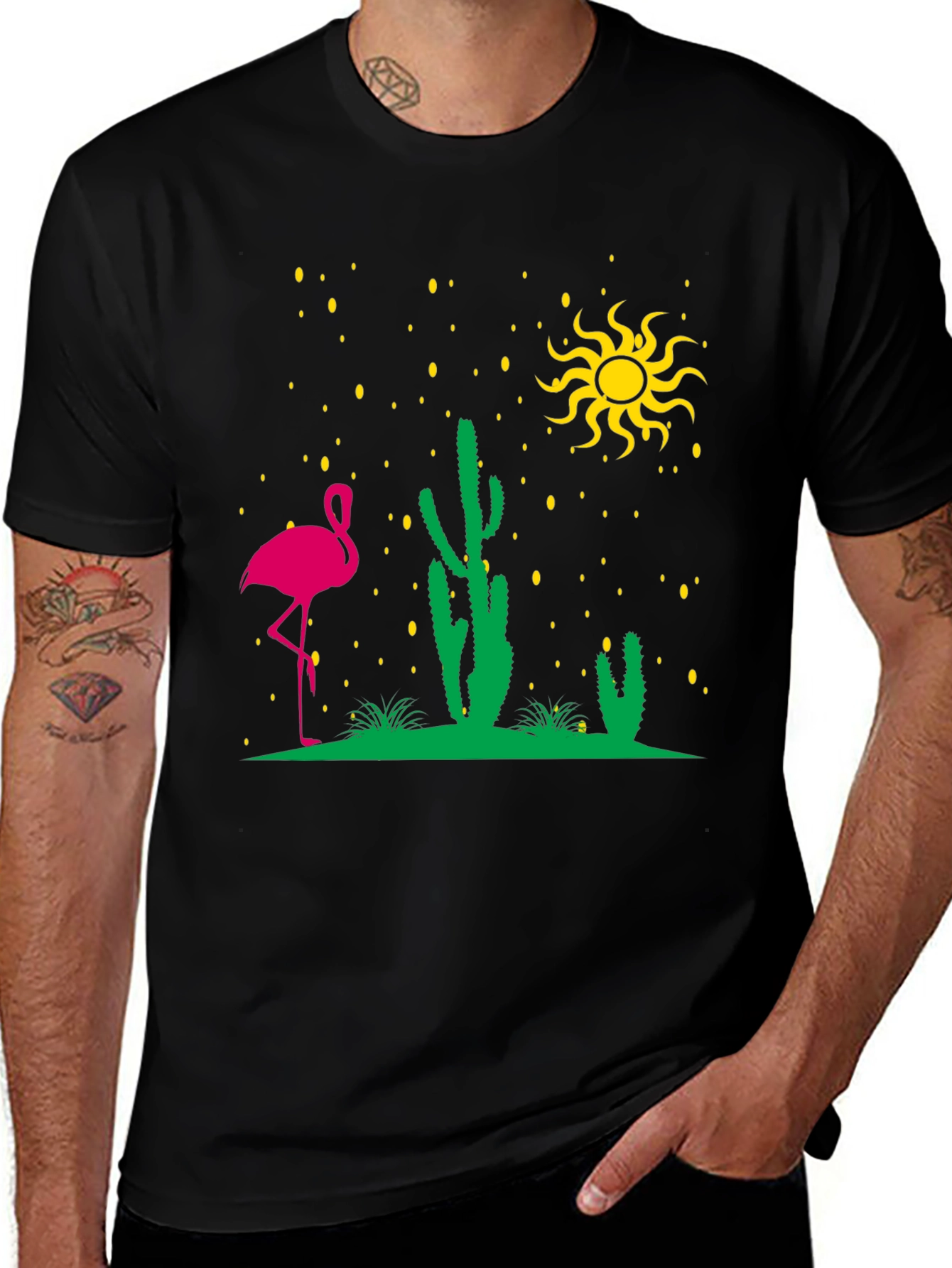 Flamingo Cactus Graphic Tee - Desert Style Shirt