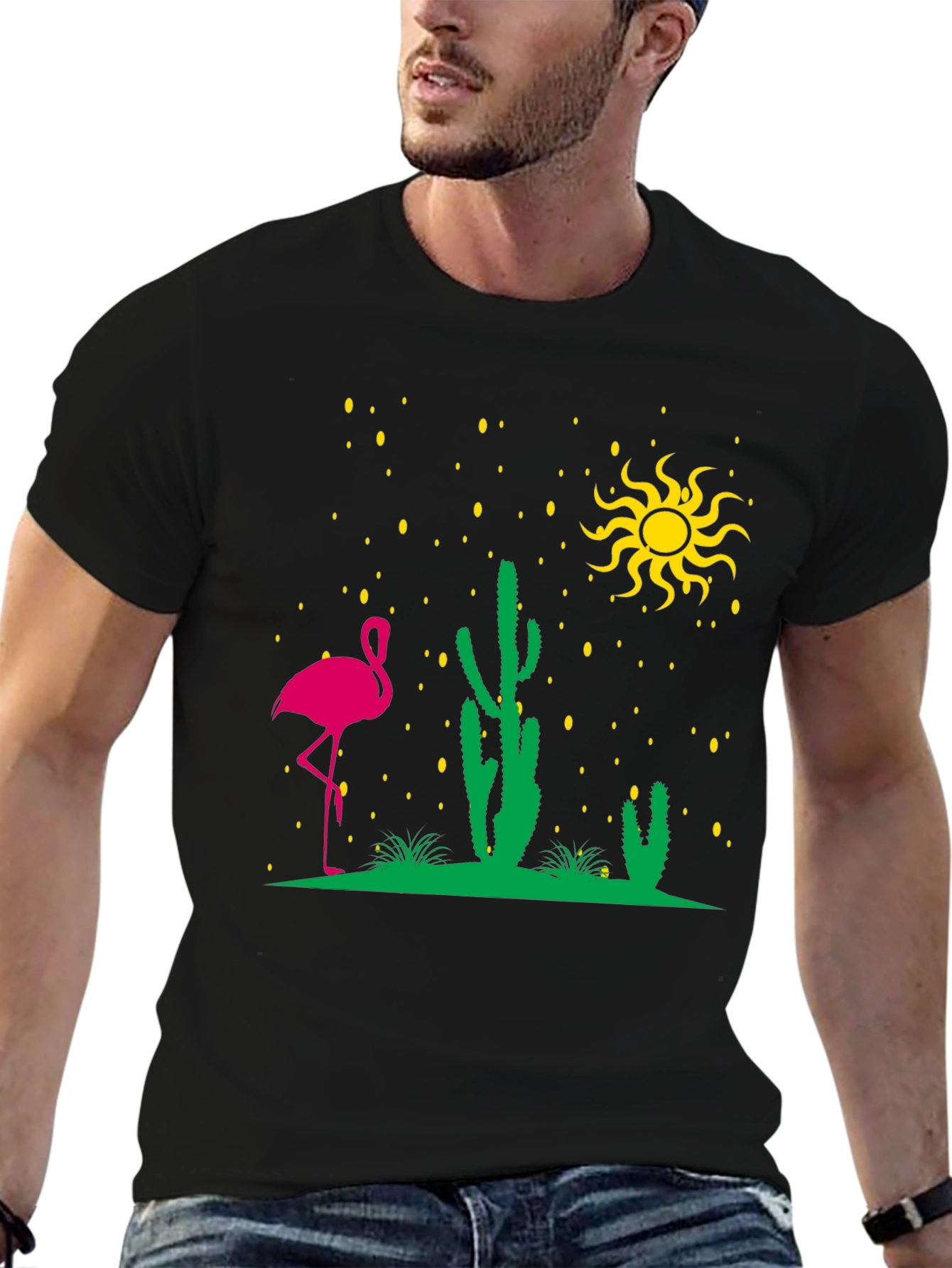 Flamingo Cactus Graphic Tee - Desert Style Shirt