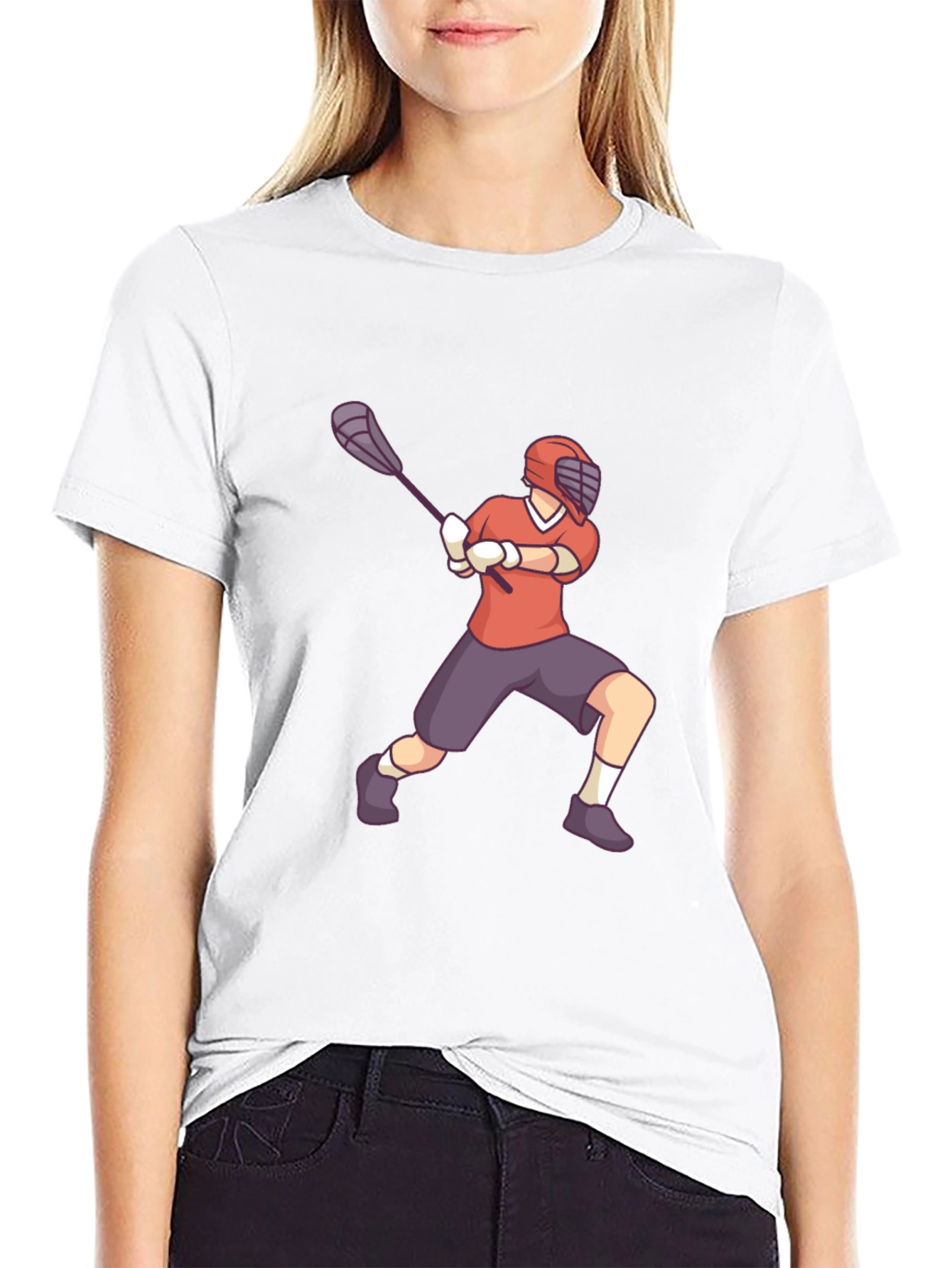 Lacrosse Player Graphic Tee - Black Cotton Shirt