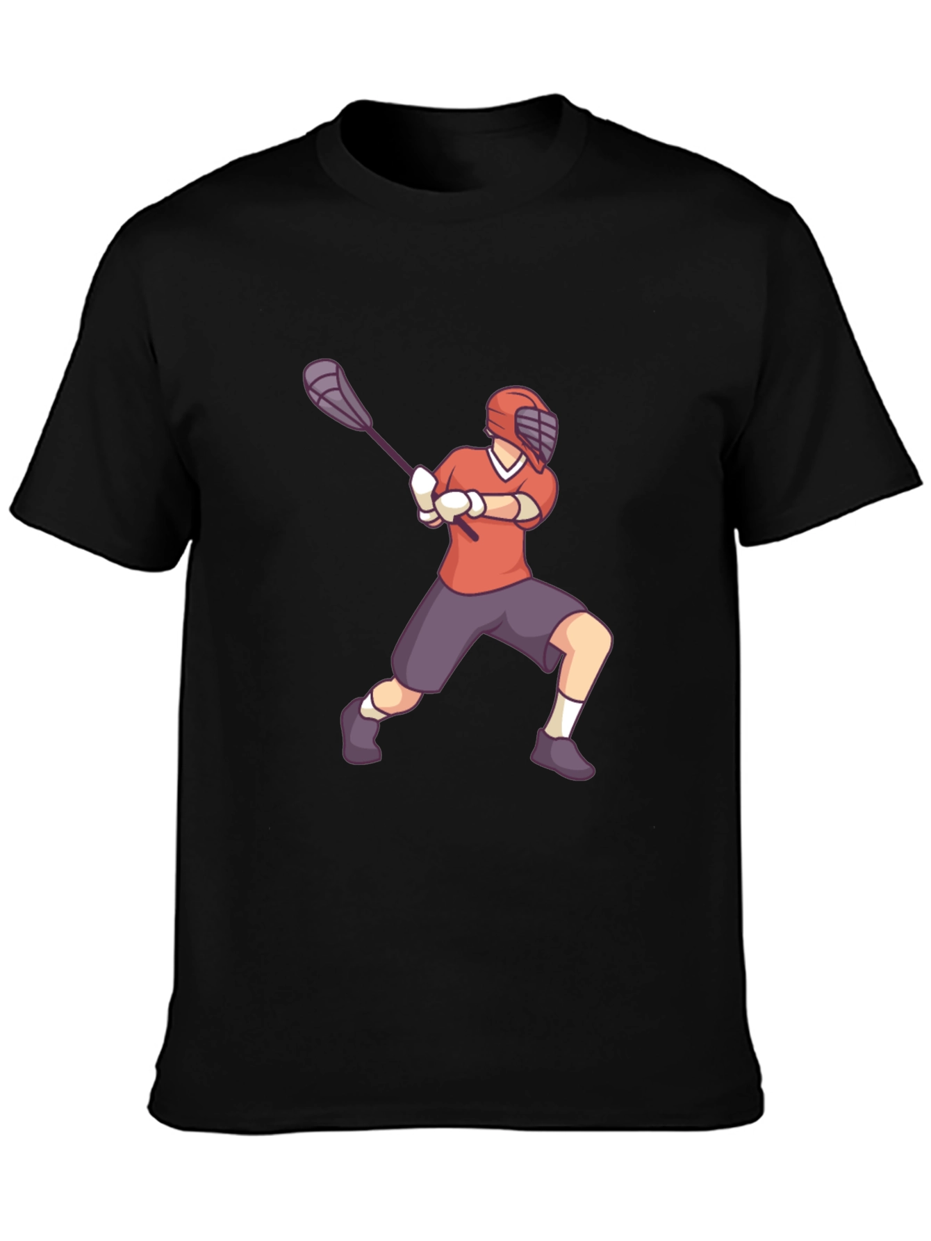 Lacrosse Player Graphic Tee - Black Cotton Shirt