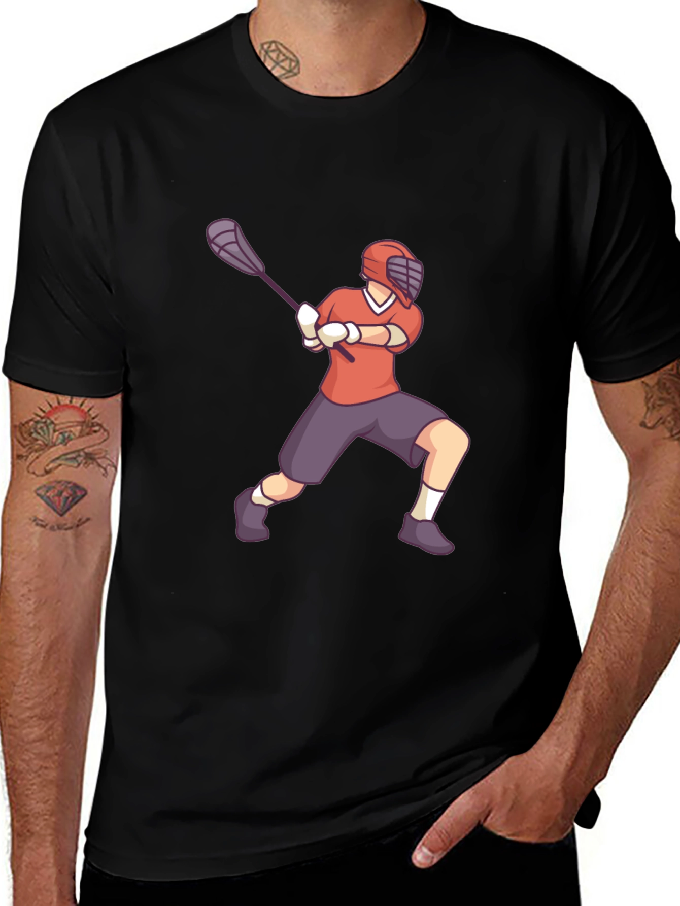 Lacrosse Player Graphic Tee - Black Cotton Shirt