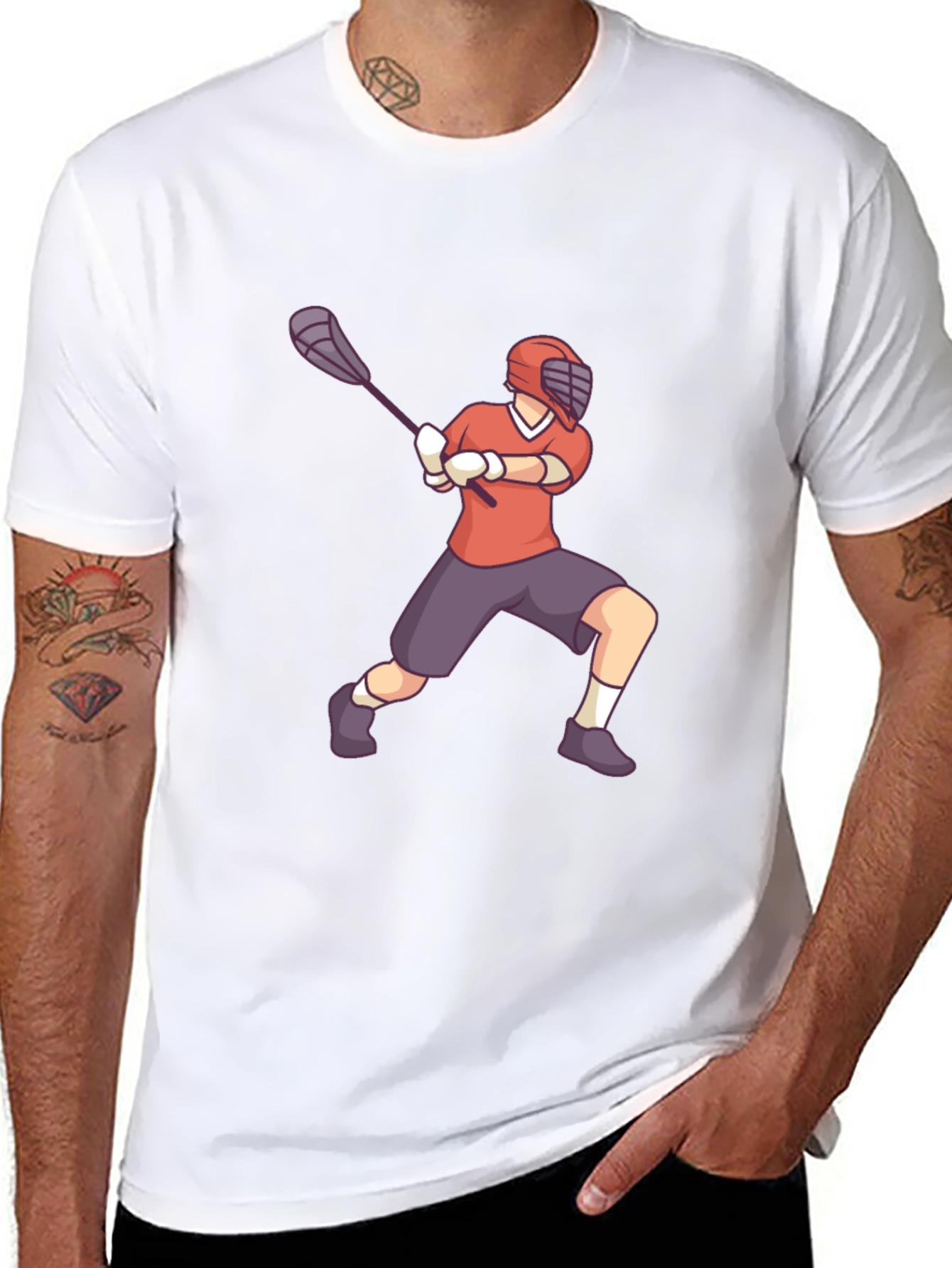 Lacrosse Player Graphic Tee - Black Cotton Shirt