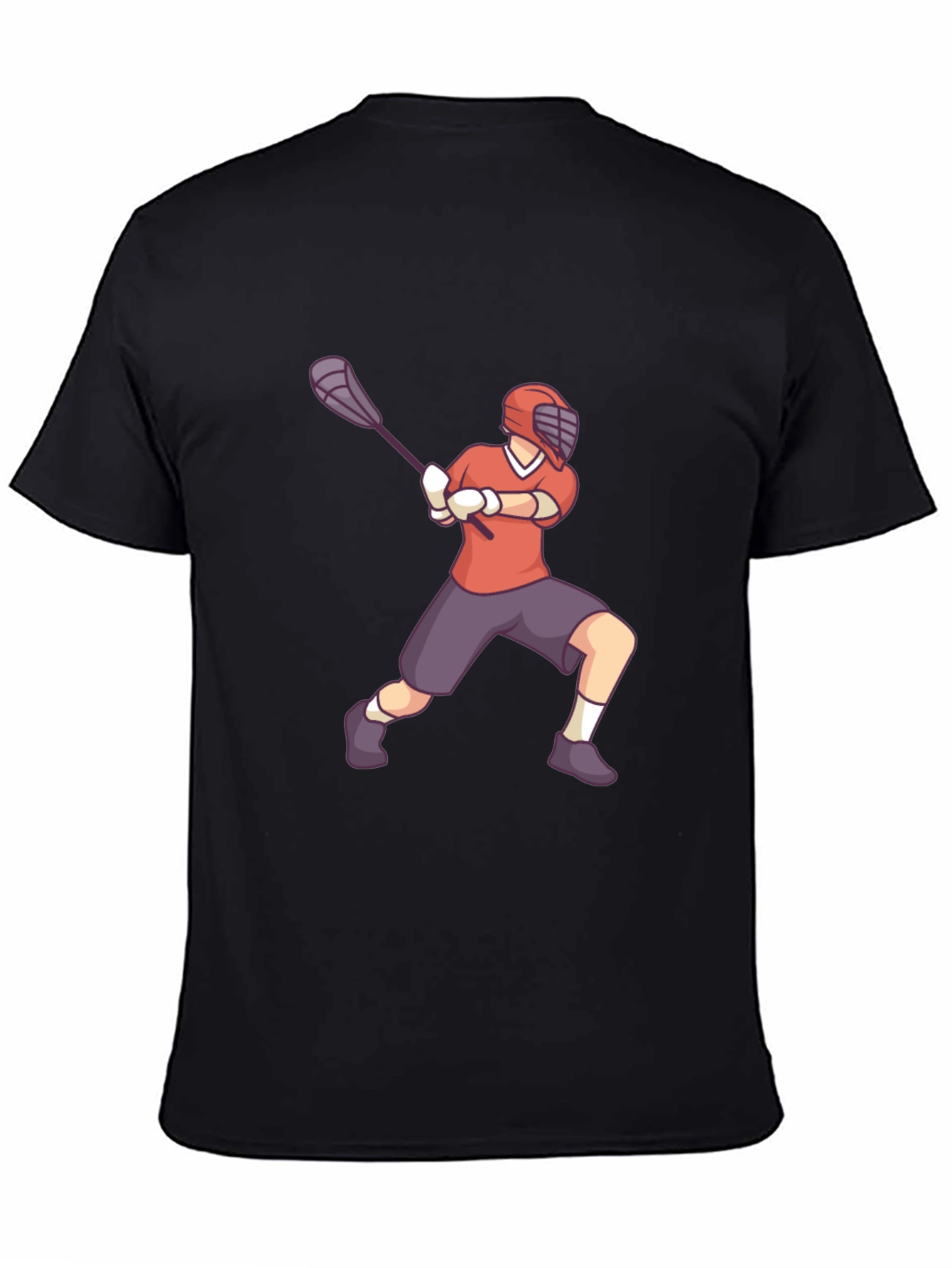 Lacrosse Player Graphic Tee - Black Cotton Shirt