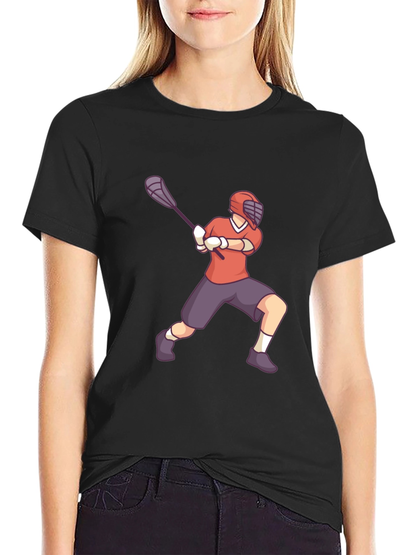 Lacrosse Player Graphic Tee - Black Cotton Shirt