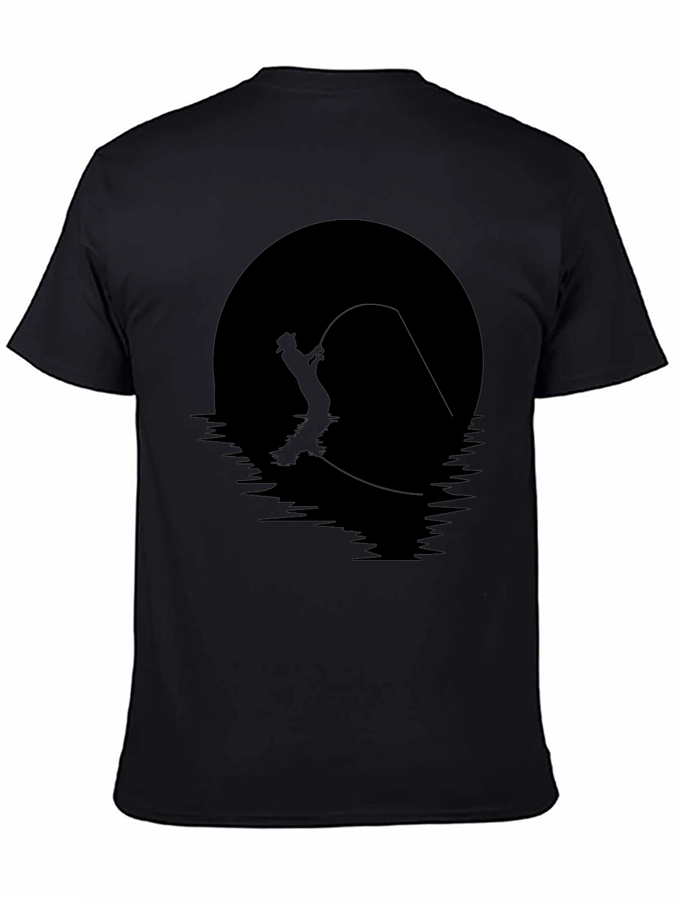 Fly Fishing Silhouette Graphic Tee - Black Cotton Shirt