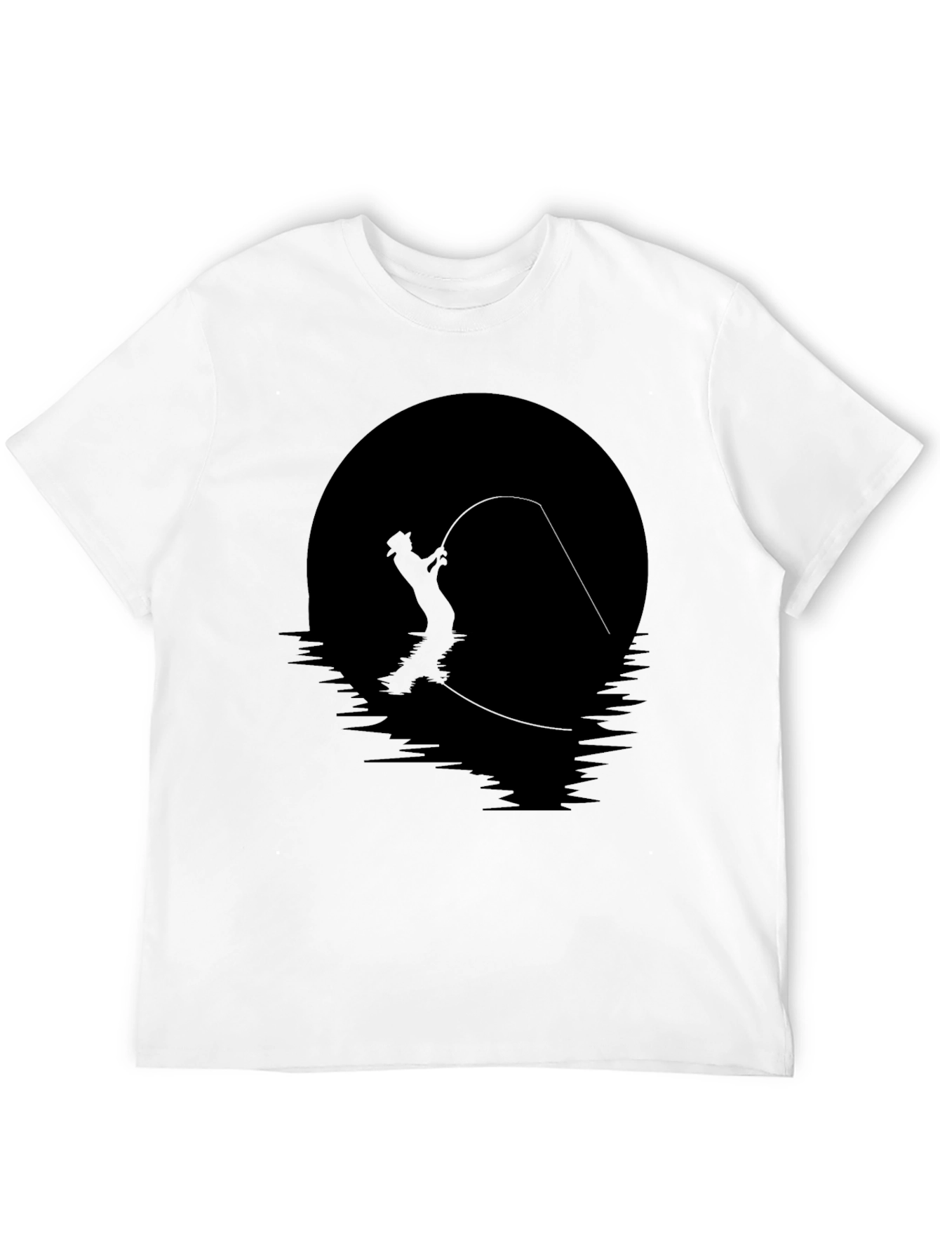 Fly Fishing Silhouette Graphic Tee - Black Cotton Shirt
