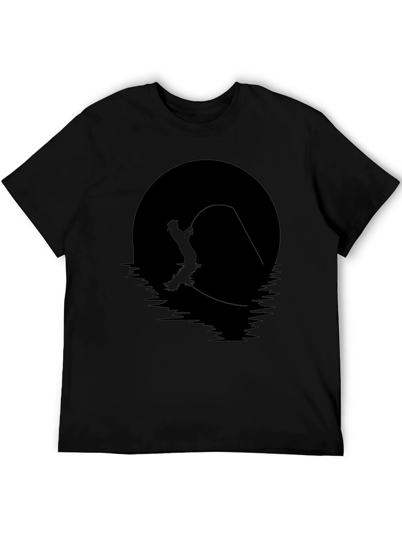 Fly Fishing Silhouette Graphic Tee - Black Cotton Shirt