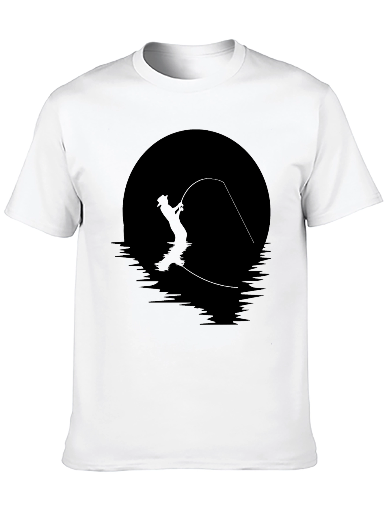 Fly Fishing Silhouette Graphic Tee - Black Cotton Shirt