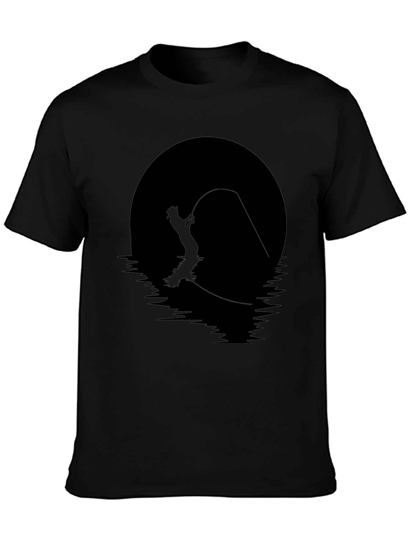 Fly Fishing Silhouette Graphic Tee - Black Cotton Shirt