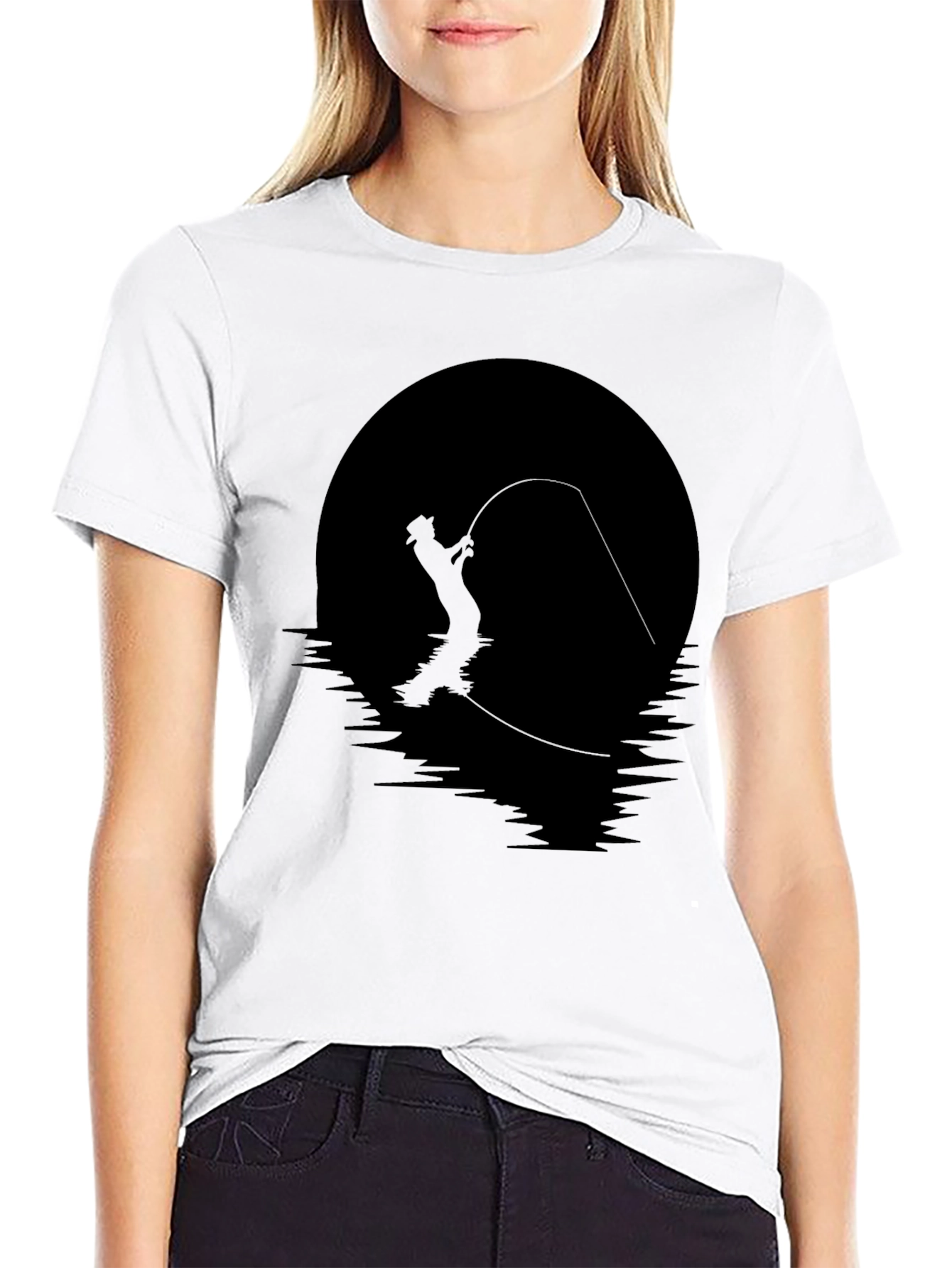 Fly Fishing Silhouette Graphic Tee - Black Cotton Shirt