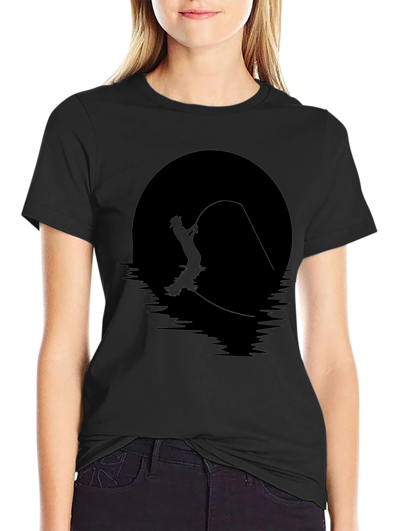 Fly Fishing Silhouette Graphic Tee - Black Cotton Shirt