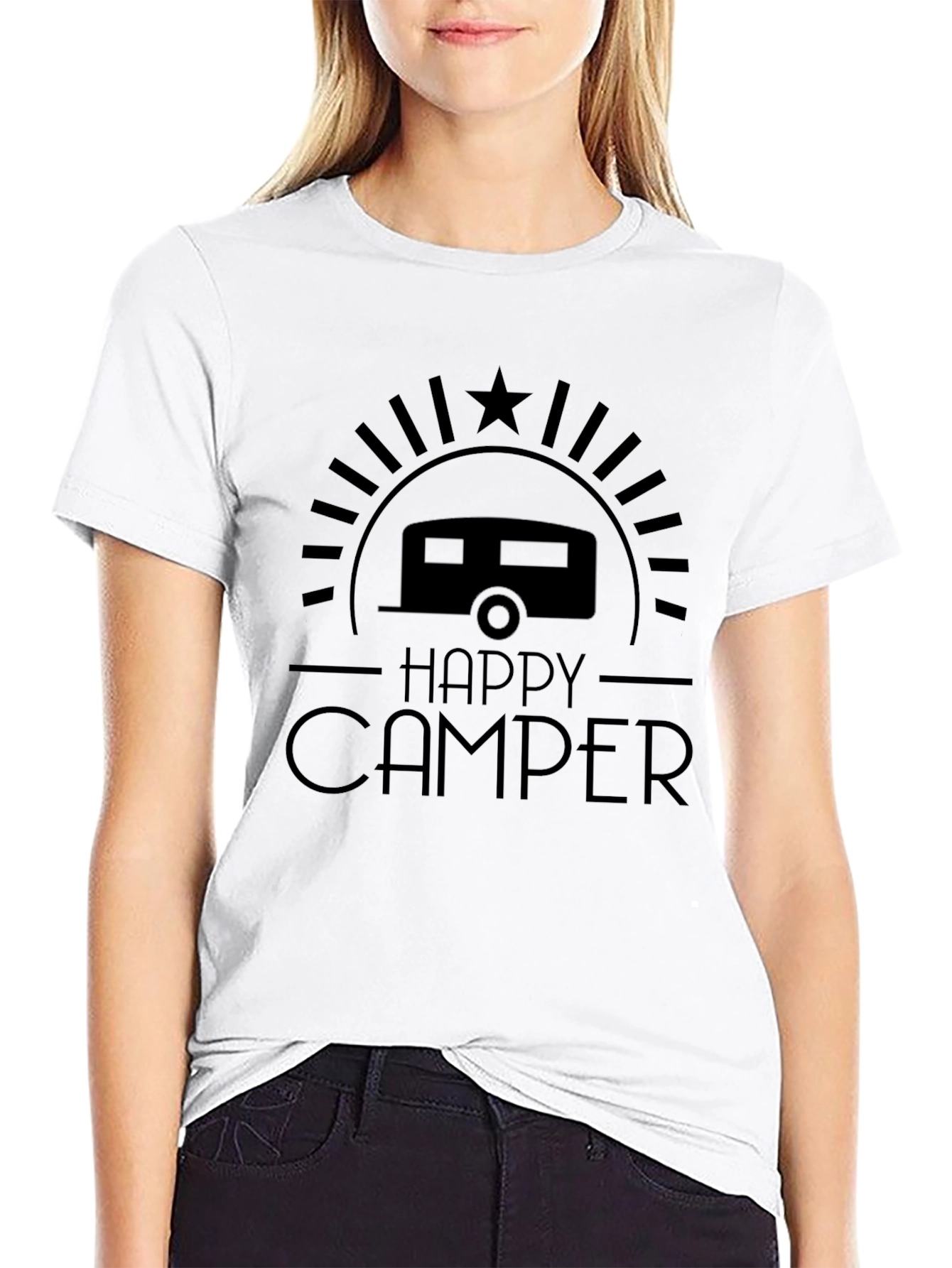Happy Camper T-Shirt - Black Camping Tee