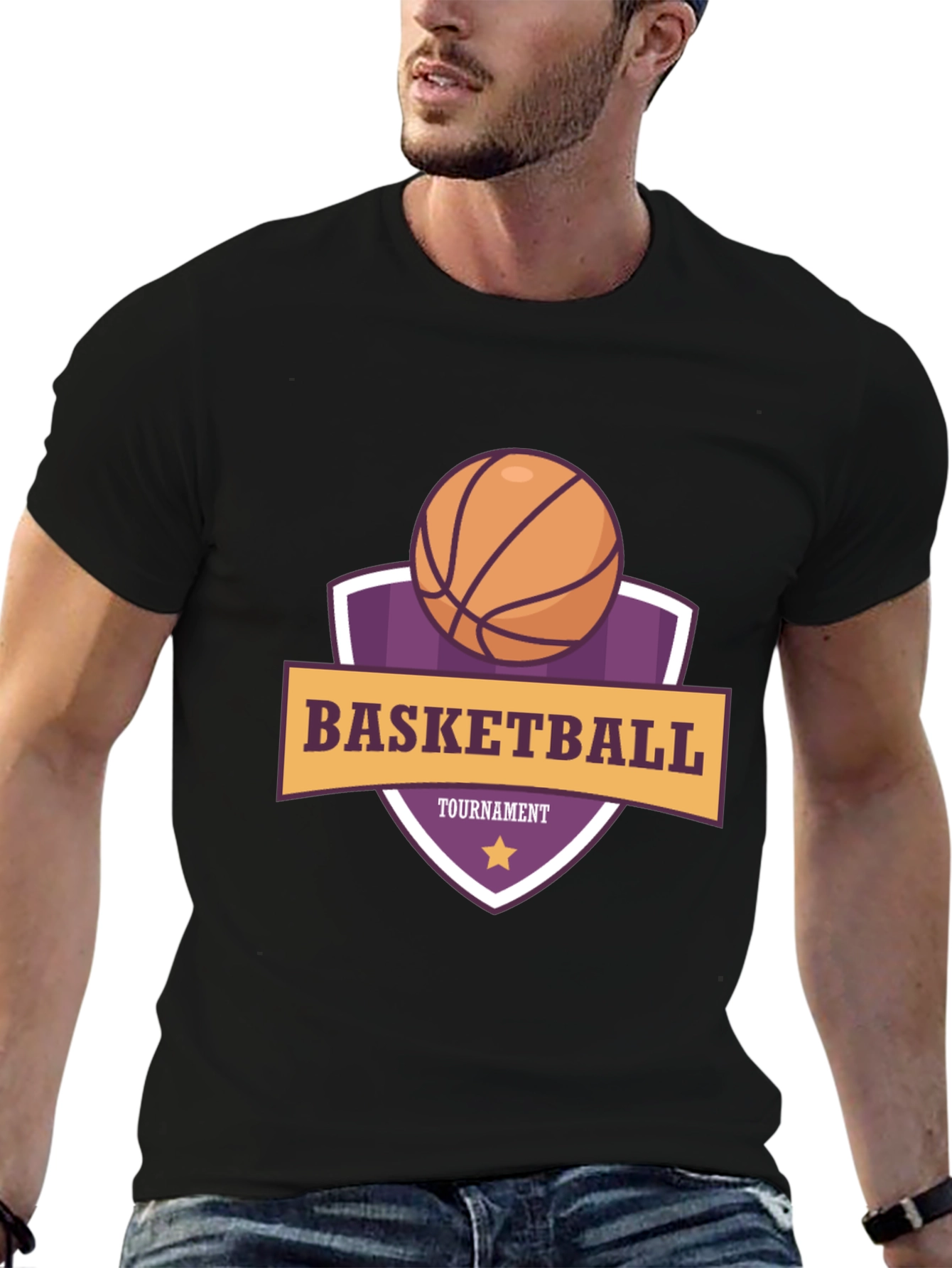 Basketball Tournament Graphic Tee - Black Cotton T-Shirt
