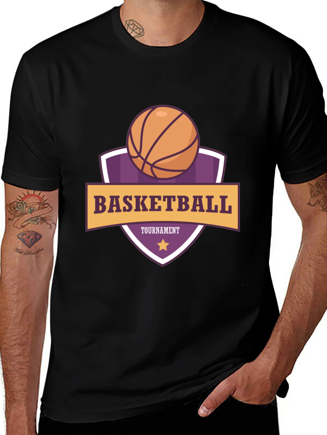 Basketball Tournament Graphic Tee - Black Cotton T-Shirt
