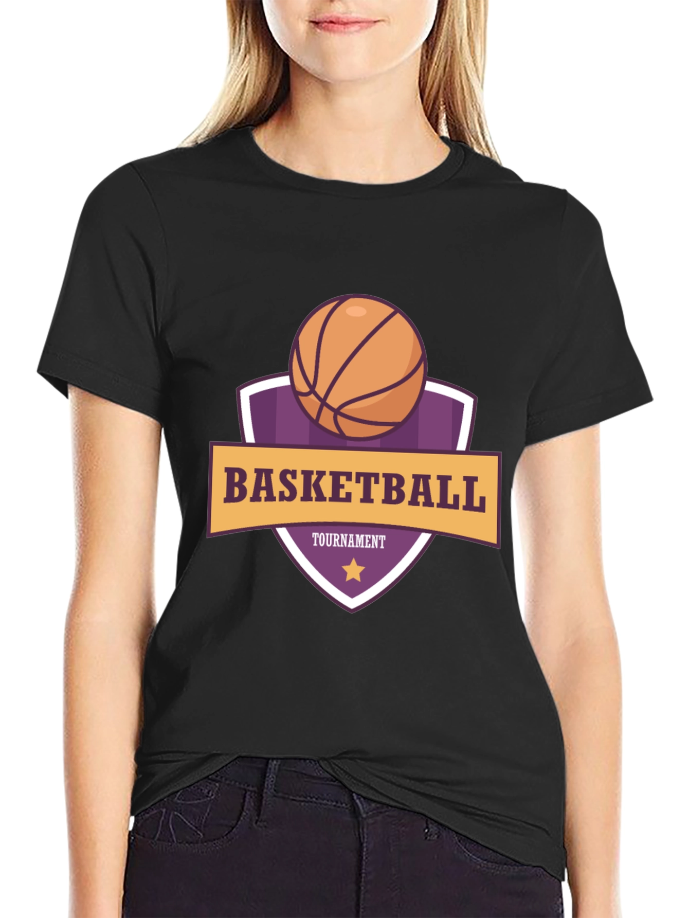 Basketball Tournament Graphic Tee - Black Cotton T-Shirt