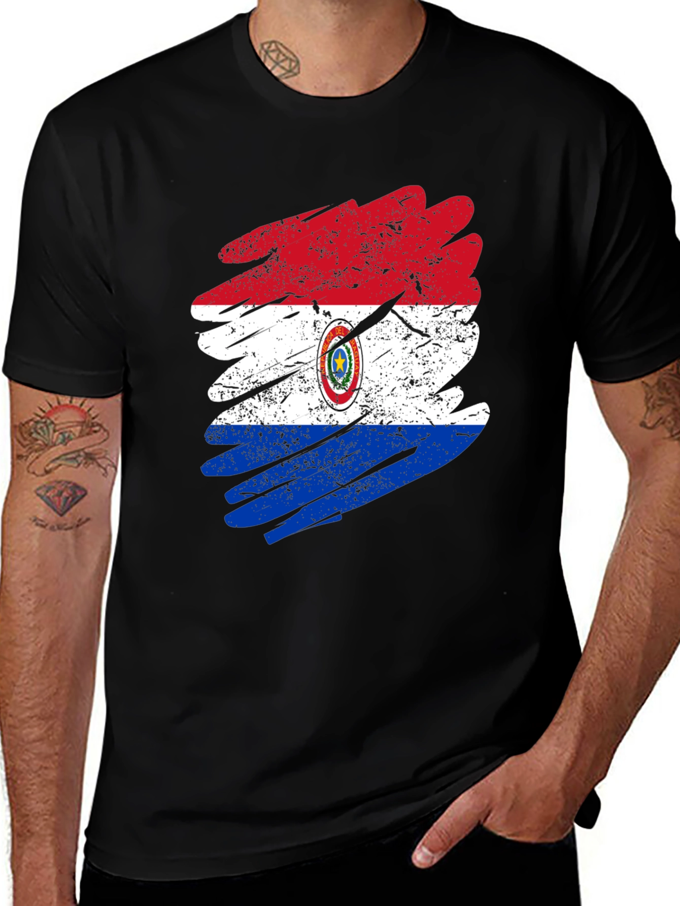 Paraguay Flag Grunge Style Mens Black T-Shirt