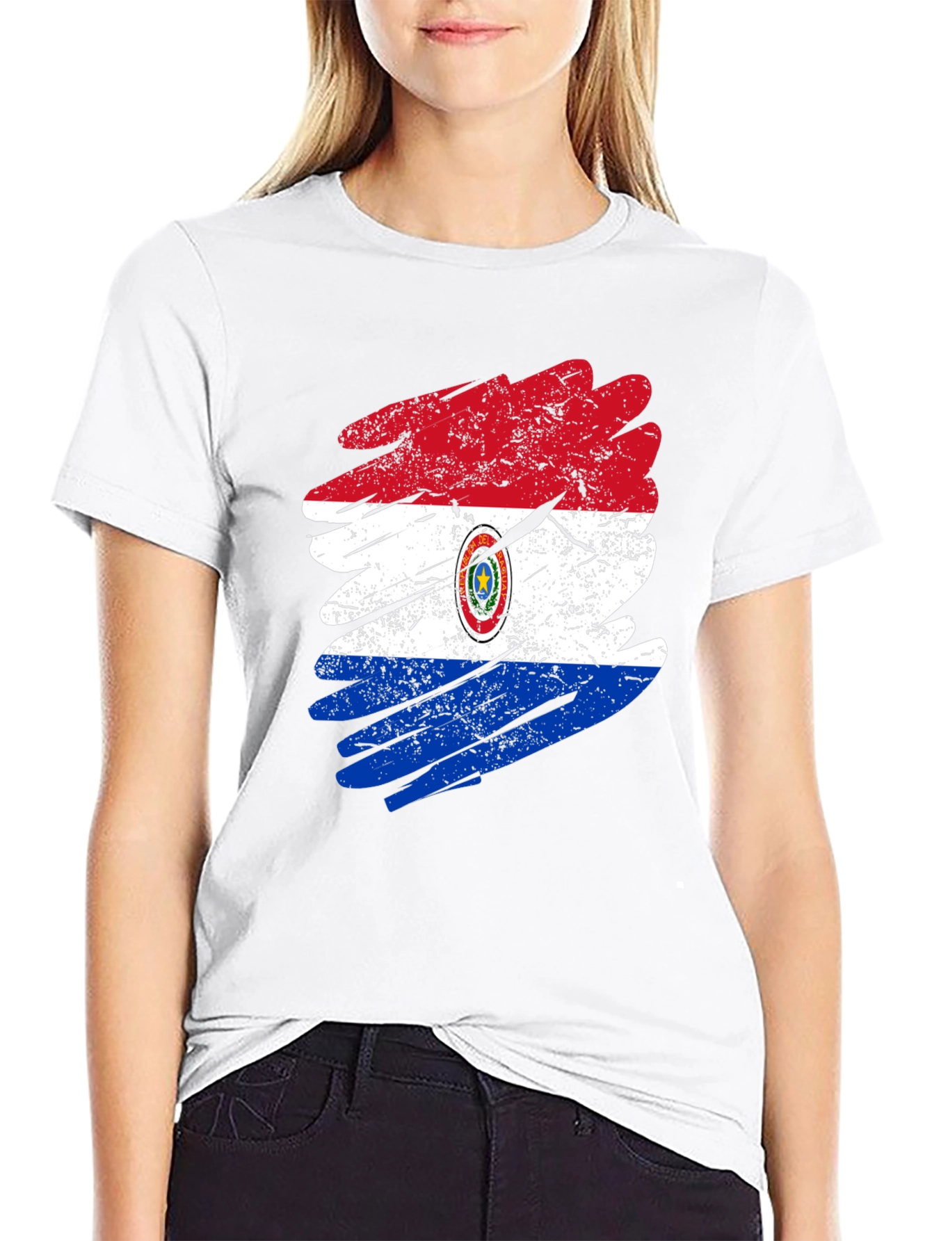 Paraguay Flag Grunge Style Mens Black T-Shirt